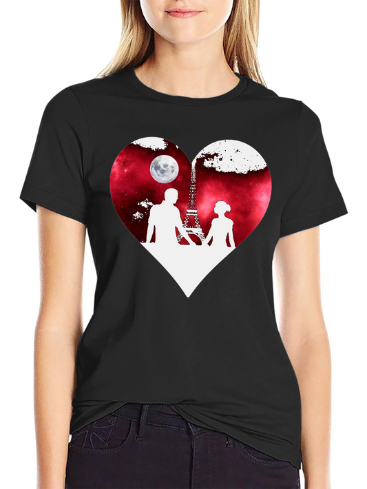 Romantic Paris Eiffel Tower Heart Graphic T-Shirt