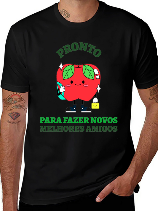 Funny Apple Cartoon T-Shirt - Ready to Make Friends