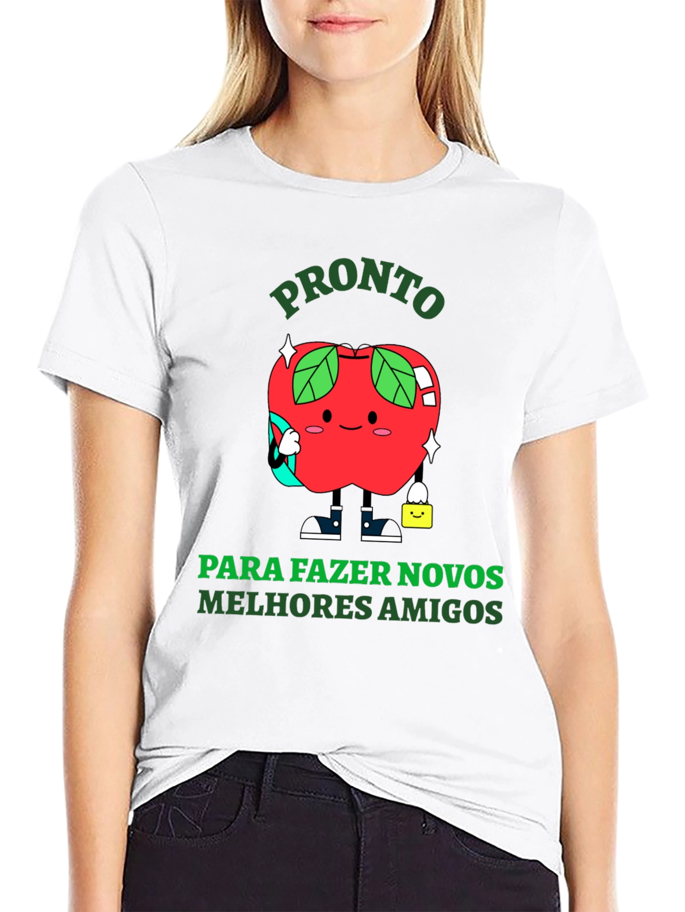 Funny Apple Cartoon T-Shirt - Ready to Make Friends