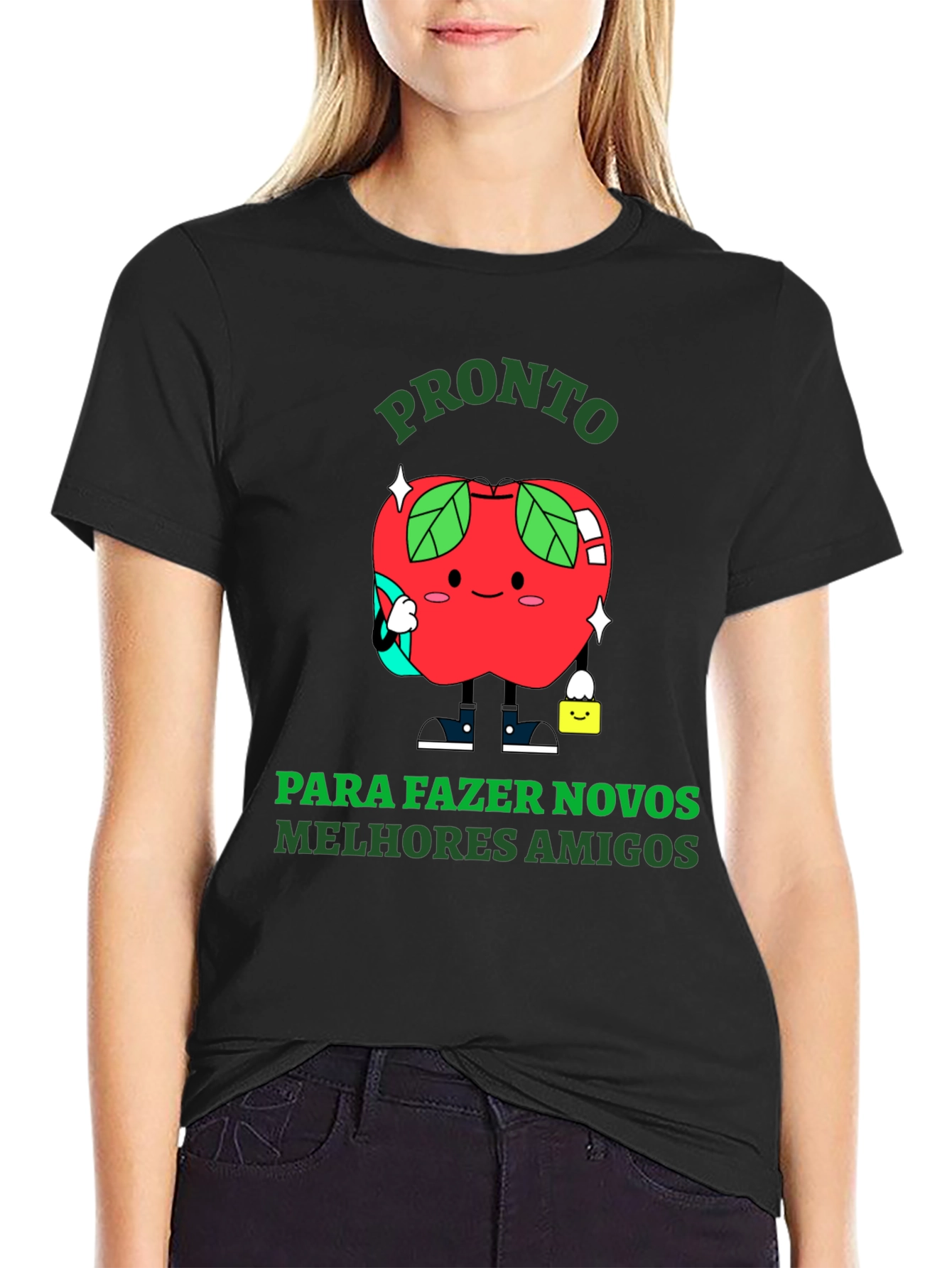 Funny Apple Cartoon T-Shirt - Ready to Make Friends