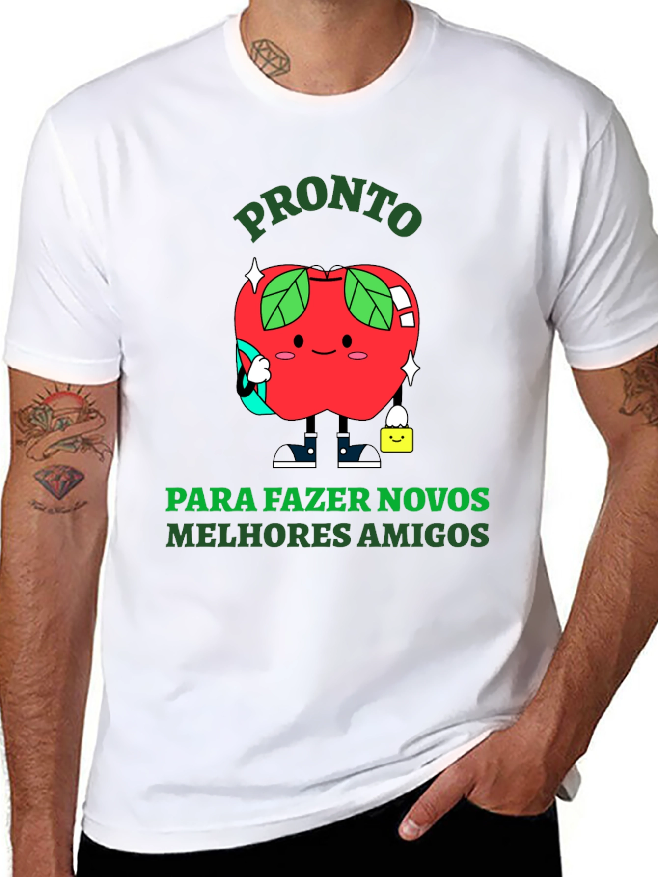 Funny Apple Cartoon T-Shirt - Ready to Make Friends
