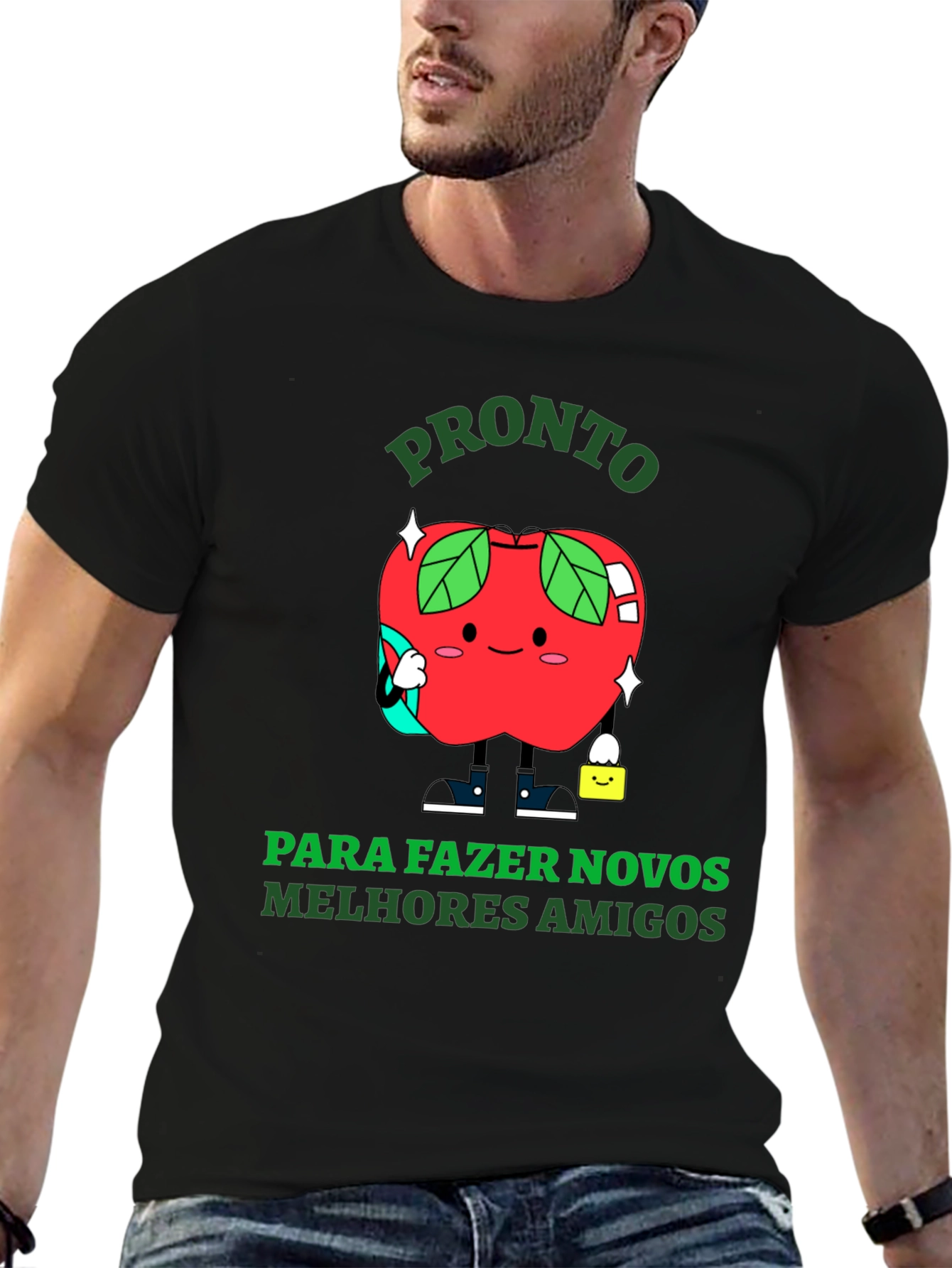 Funny Apple Cartoon T-Shirt - Ready to Make Friends