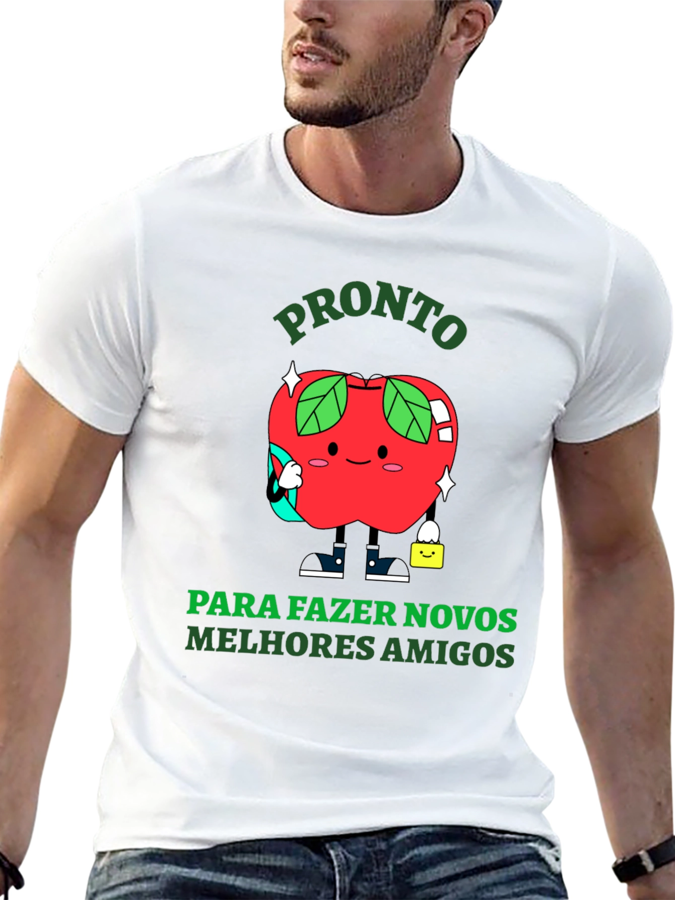 Funny Apple Cartoon T-Shirt - Ready to Make Friends