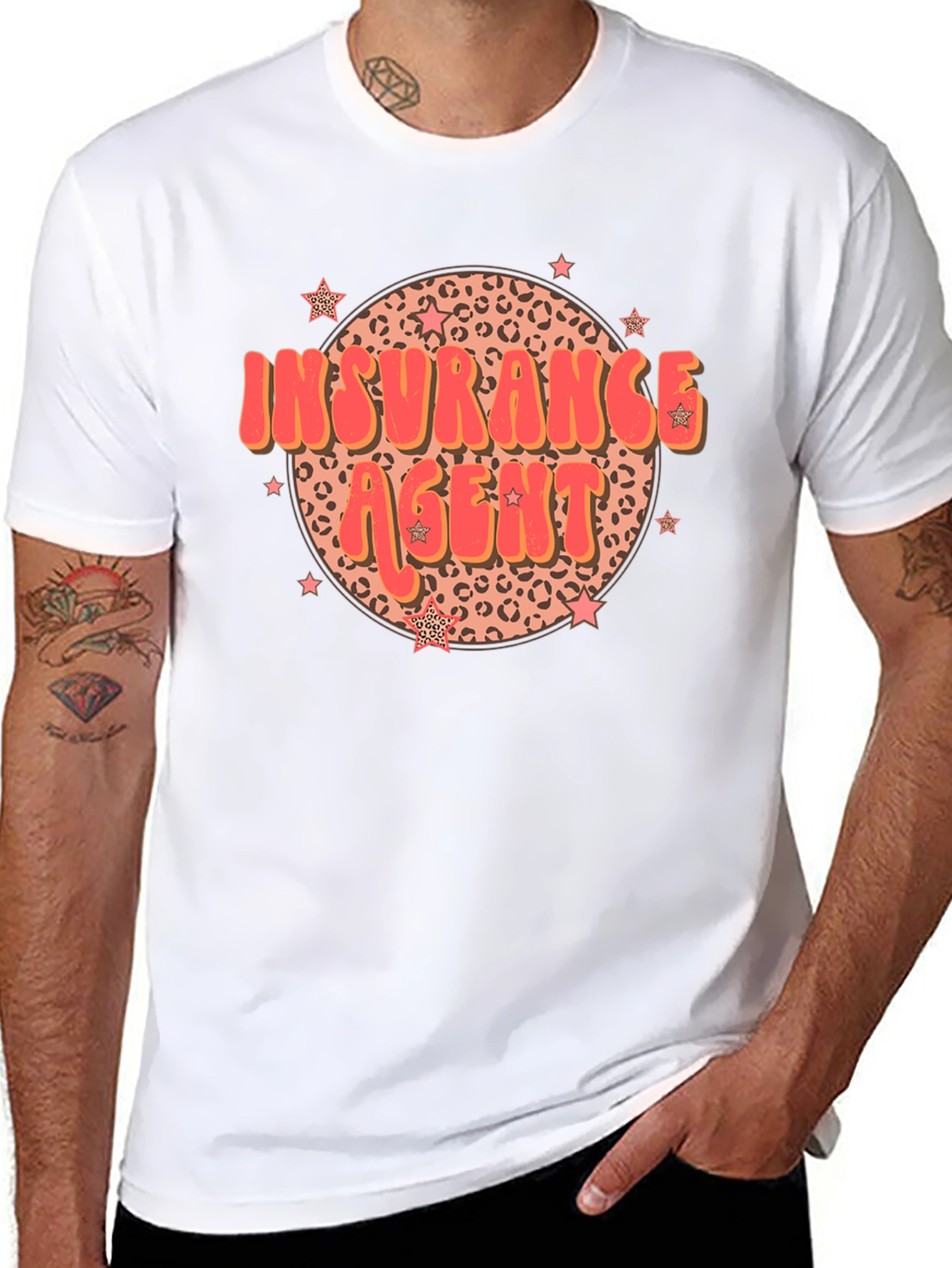 Insurance Agent T-Shirt Retro Leopard Print Star Design