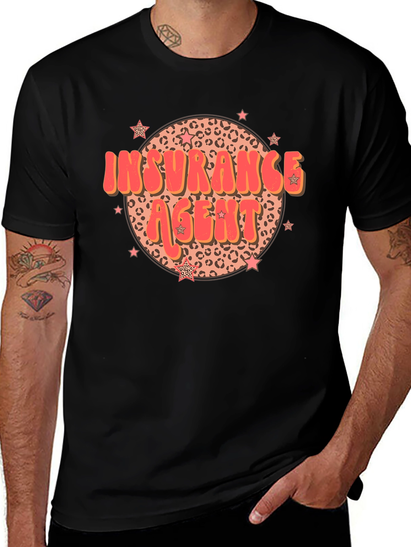 Insurance Agent T-Shirt Retro Leopard Print Star Design
