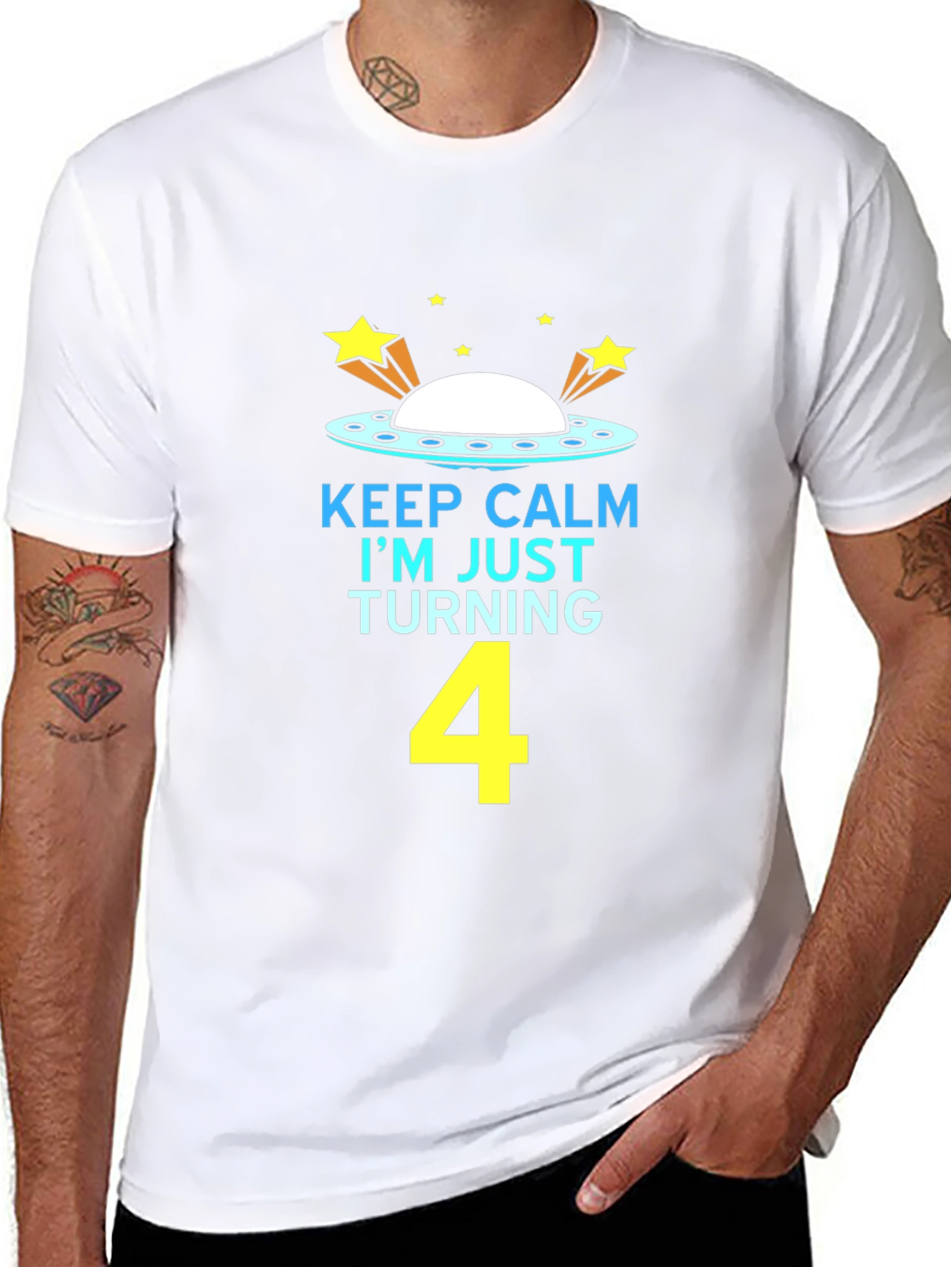 Keep Calm Im Turning 4 UFO Kids Birthday T-Shirt