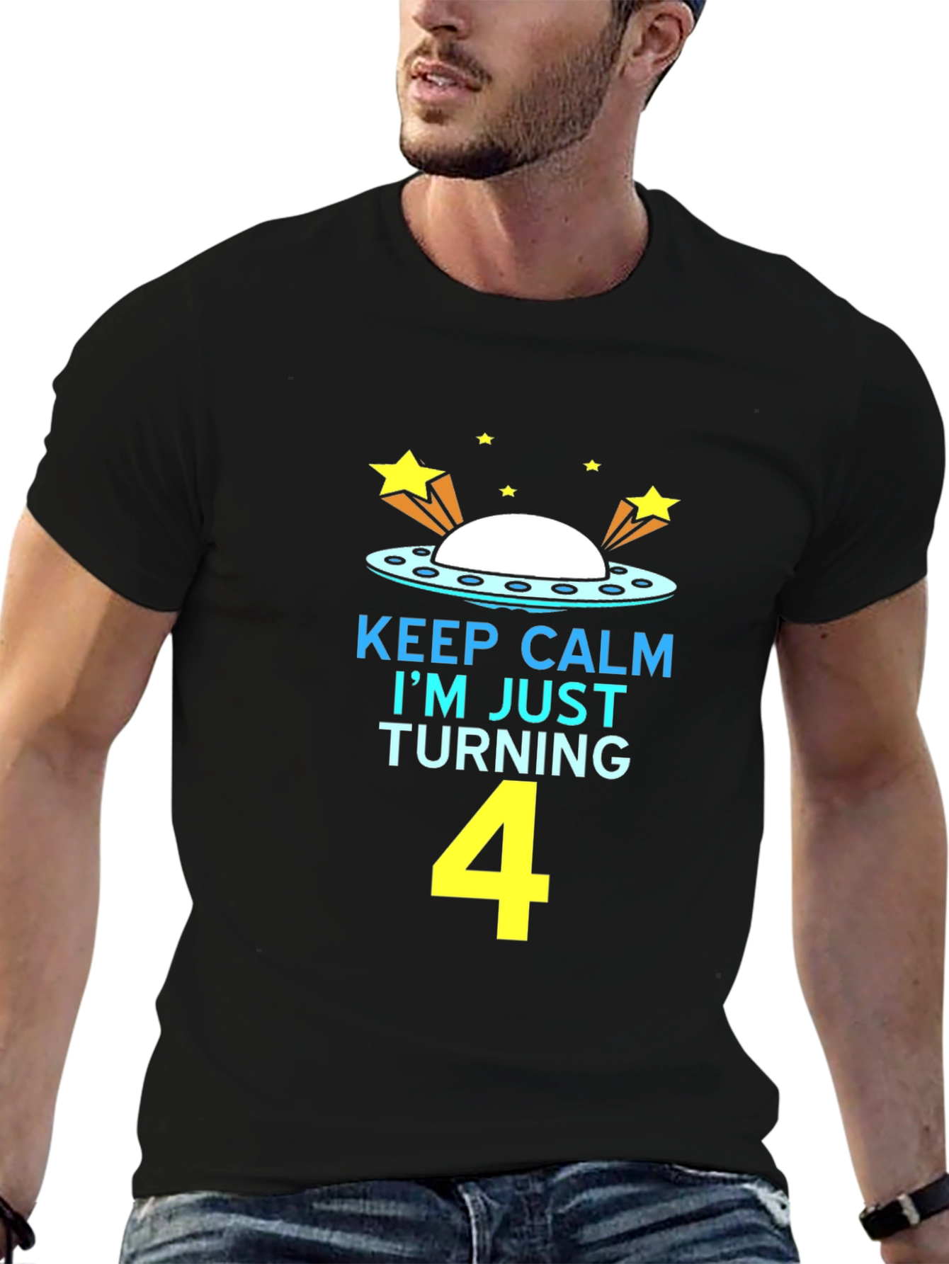 Keep Calm Im Turning 4 UFO Kids Birthday T-Shirt