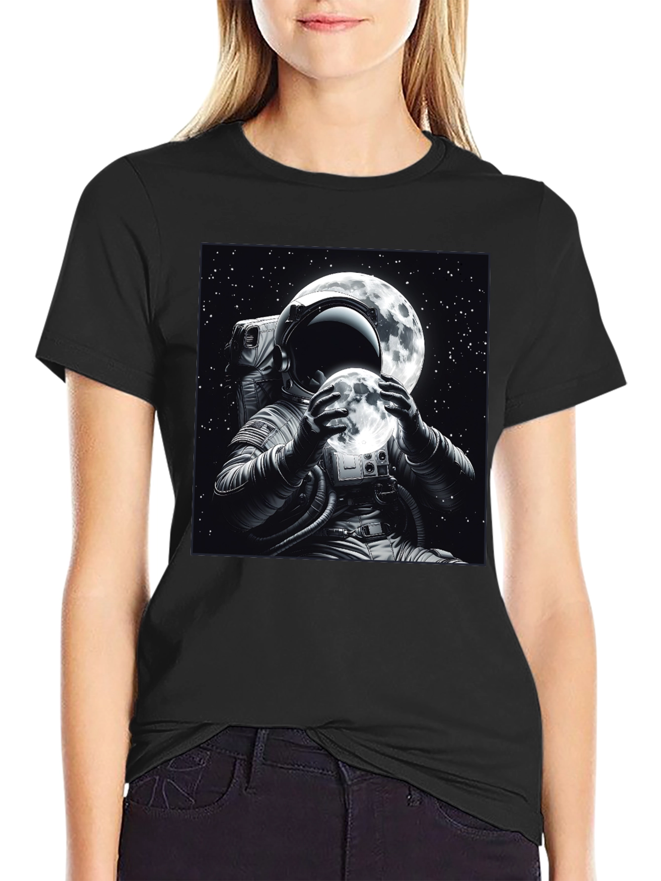 Astronaut Moon Graphic Black T-Shirt