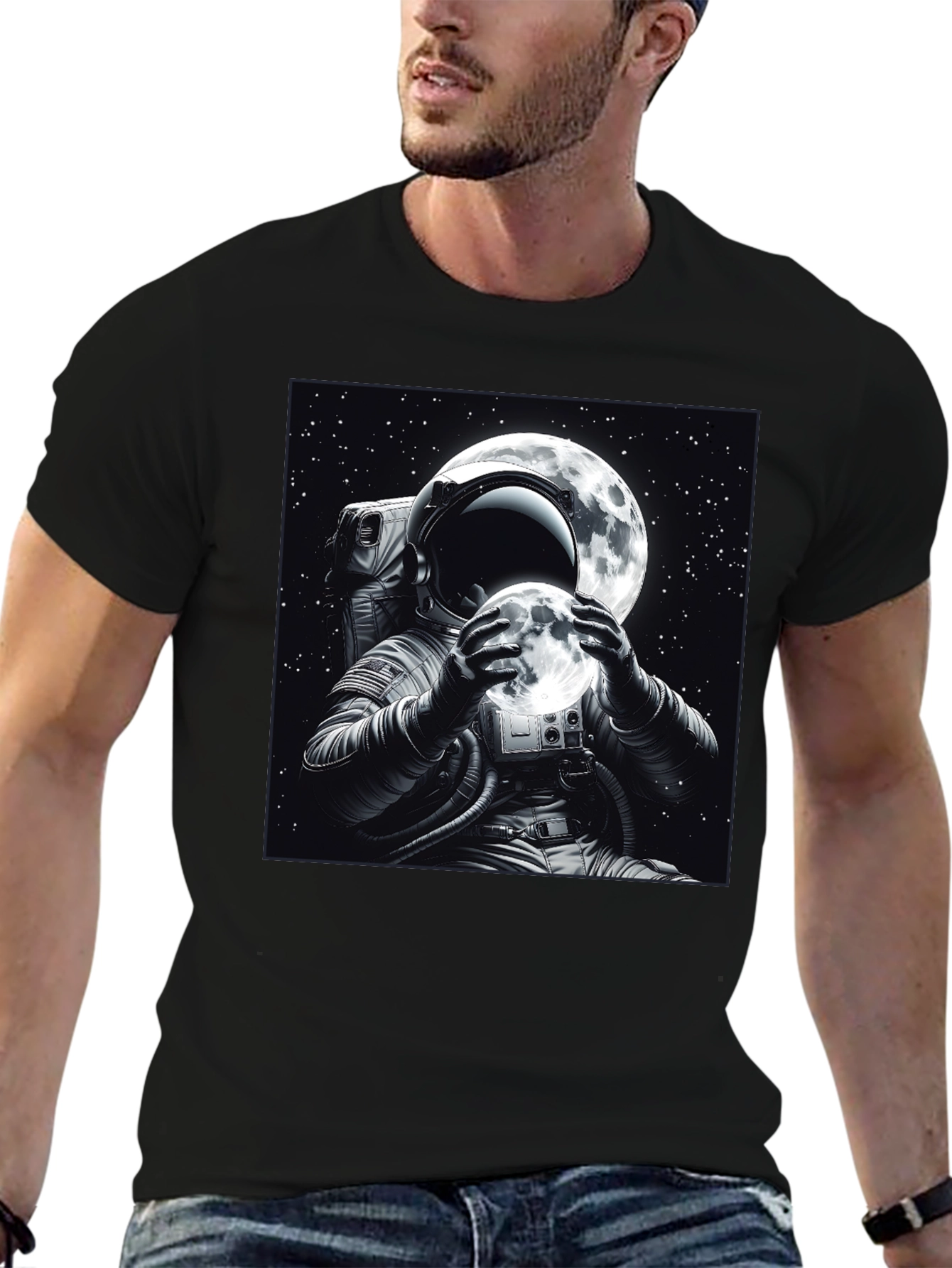 Astronaut Moon Graphic Black T-Shirt