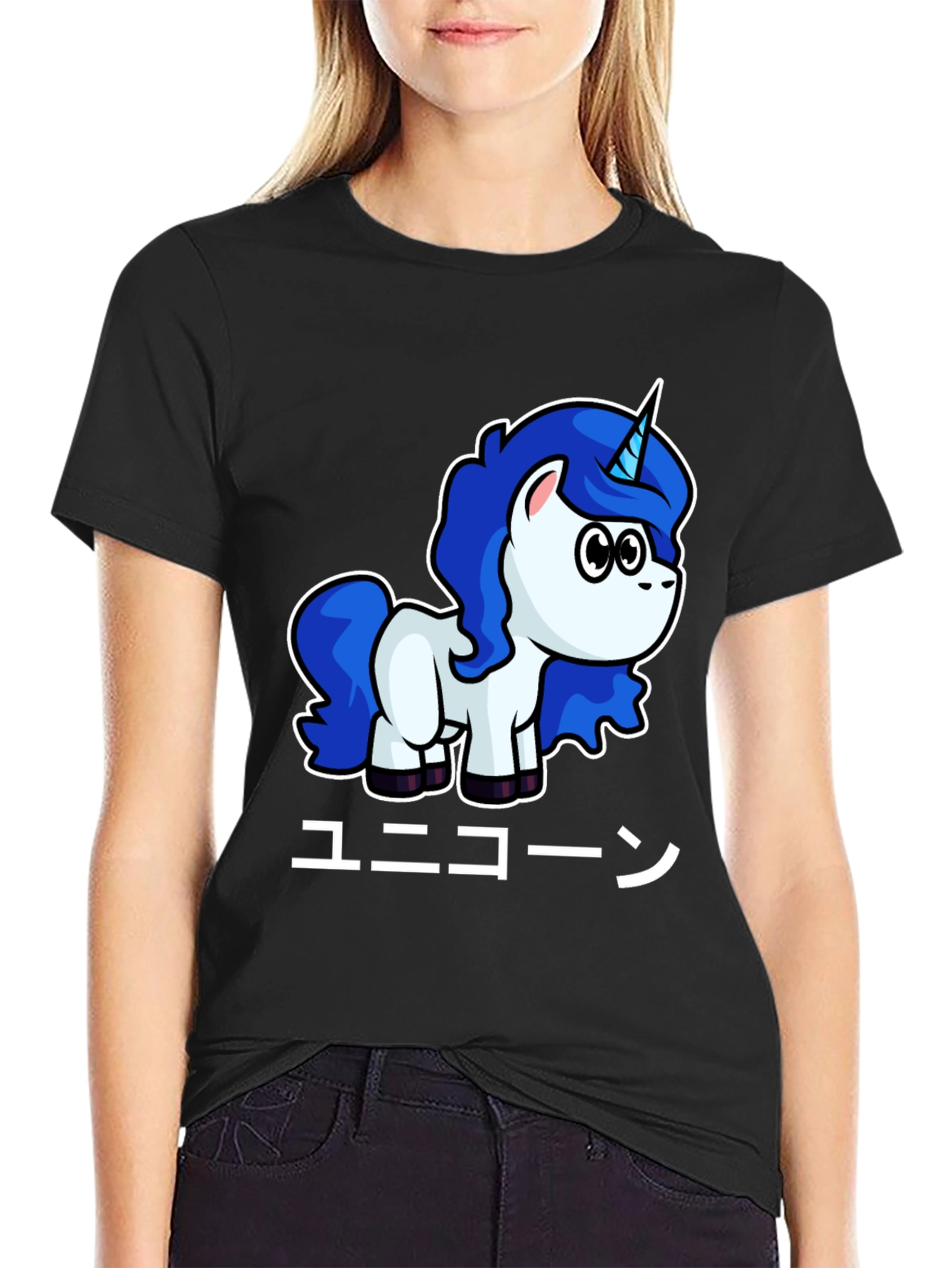 Unicorn Japanese Text Black T-Shirt