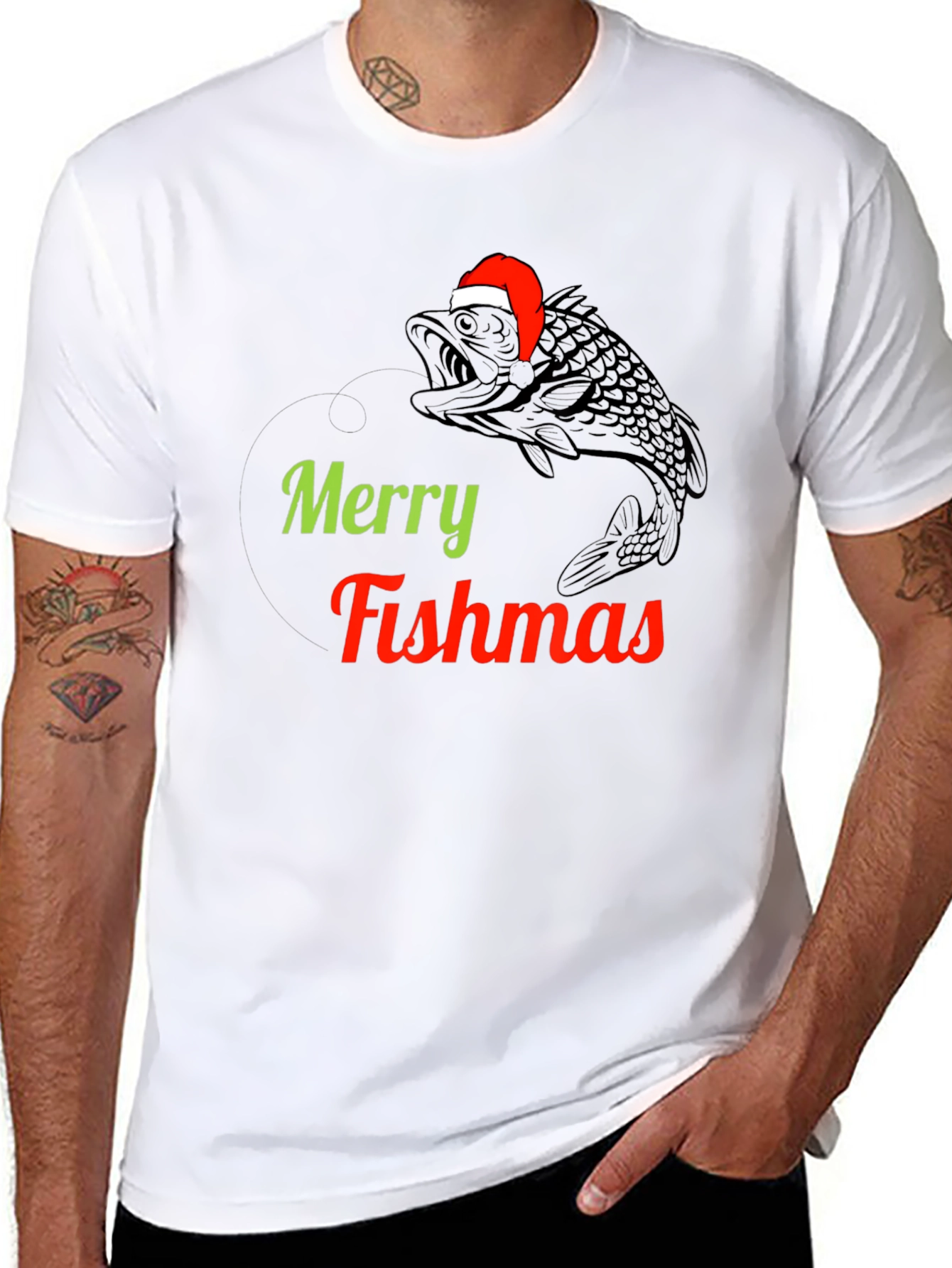 Merry Fishmas T-Shirt - Black Festive Tee