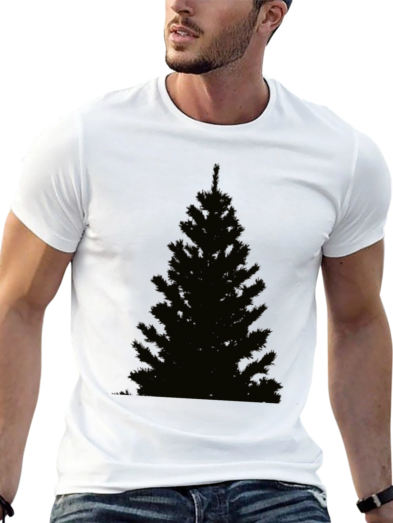 Mens Black Christmas Tree Graphic T-Shirt