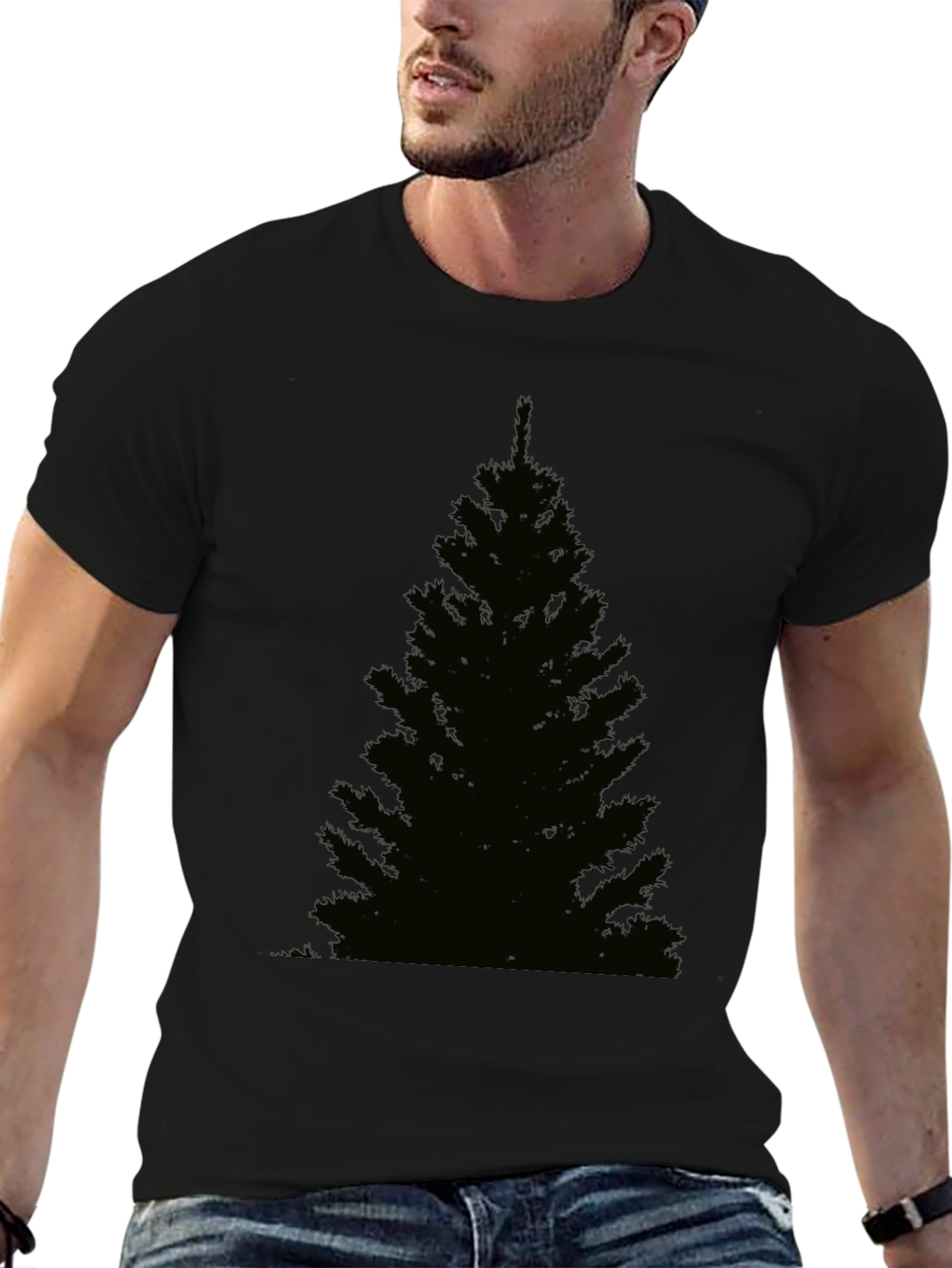Mens Black Christmas Tree Graphic T-Shirt