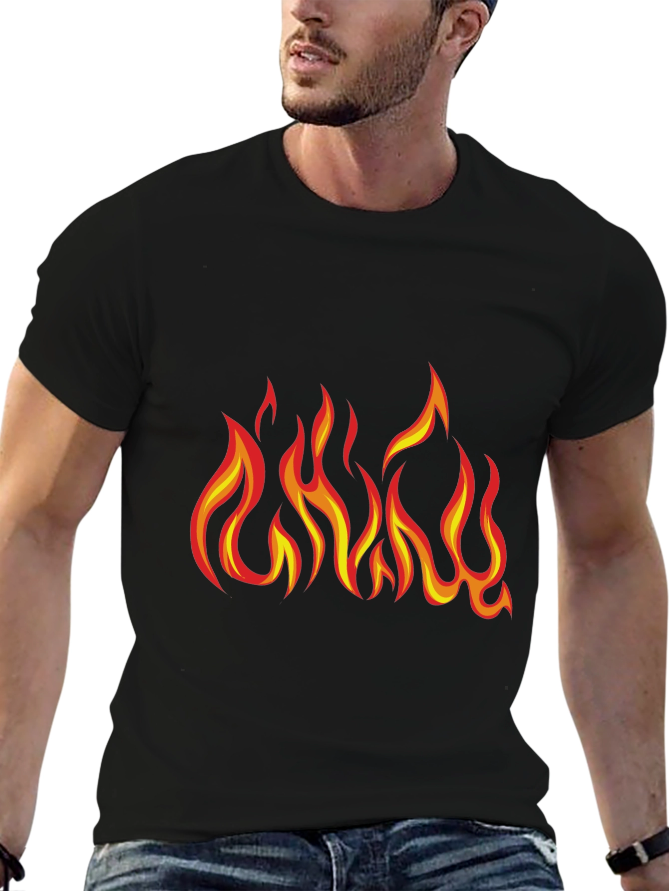 Fiery Flame Graphic T-Shirt - Bold Black Tee