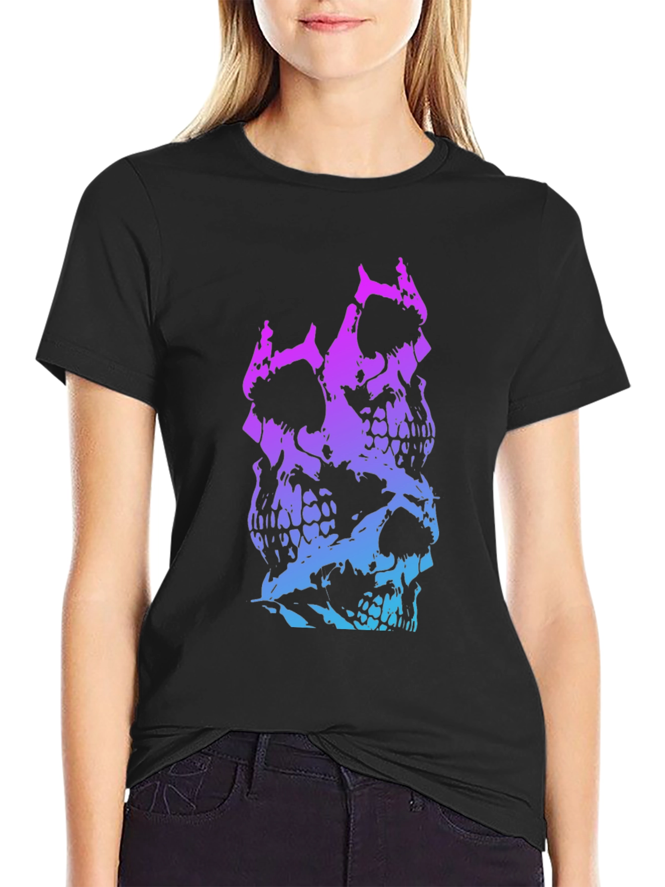 Skull Stack Graphic Tee - Black