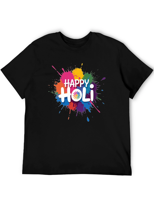 Happy Holi Black T-Shirt - Celebrate with Color!