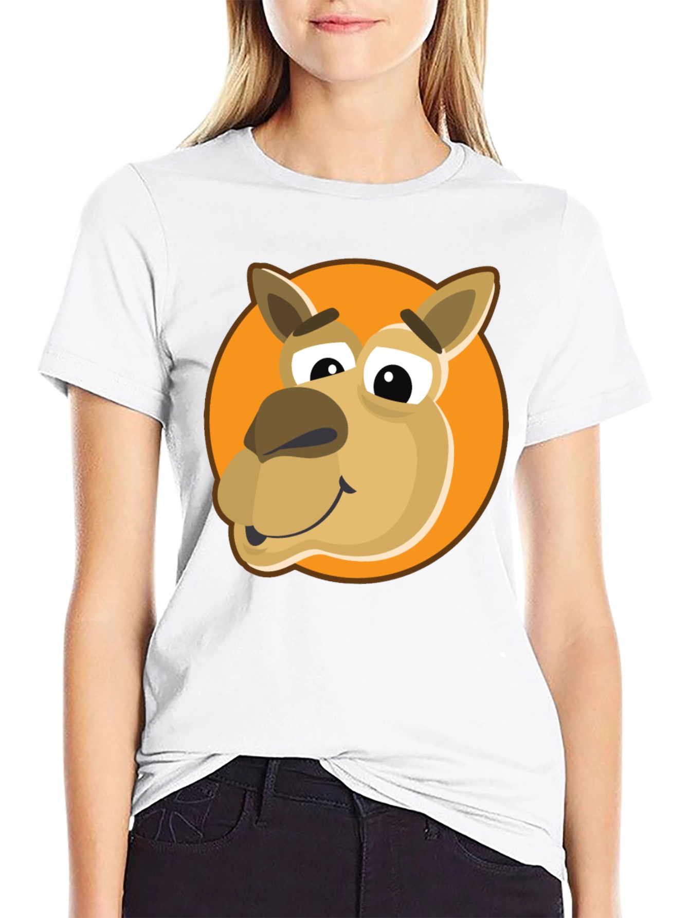 Cartoon Camel Graphic Tee - Black Cotton Blend