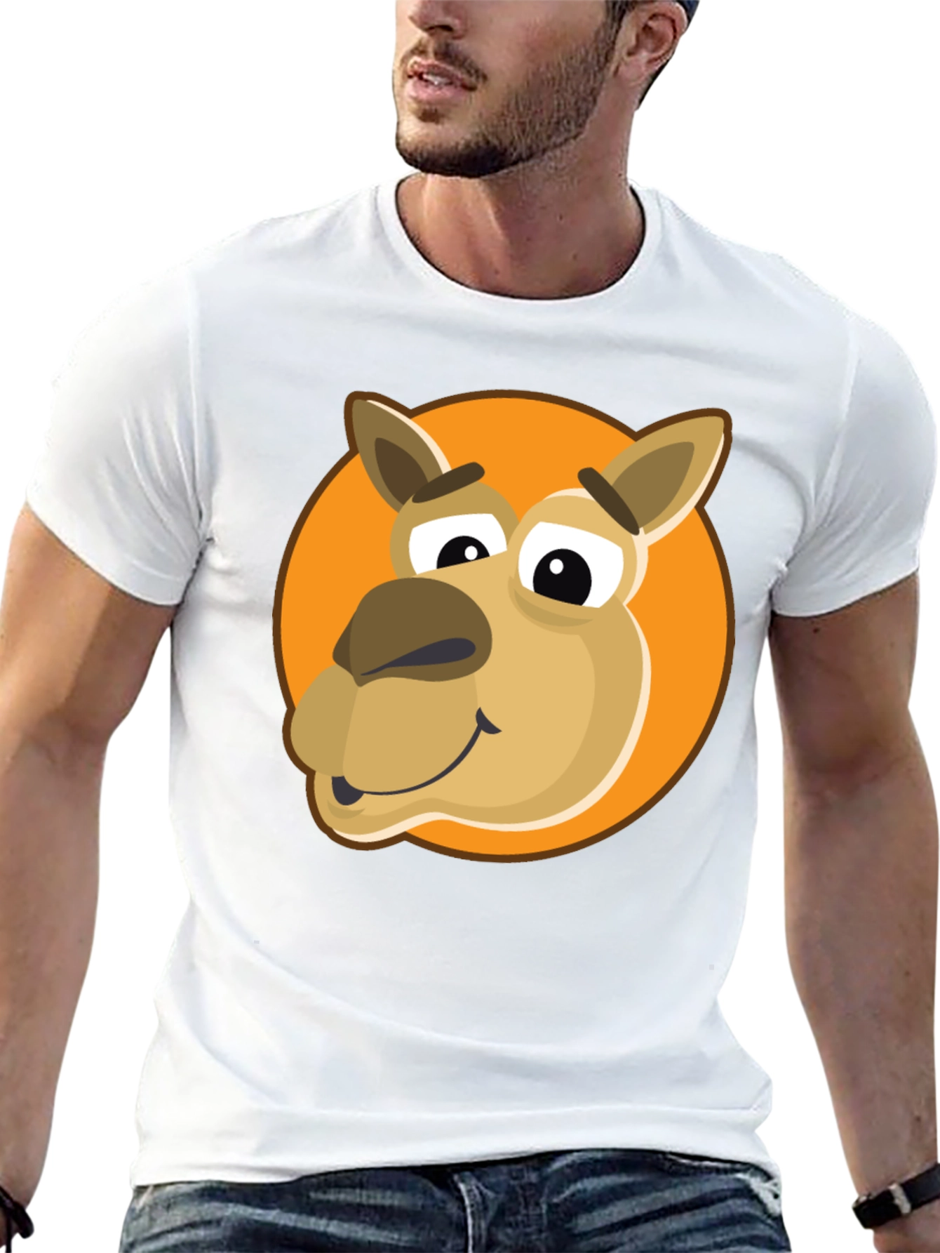 Cartoon Camel Graphic Tee - Black Cotton Blend