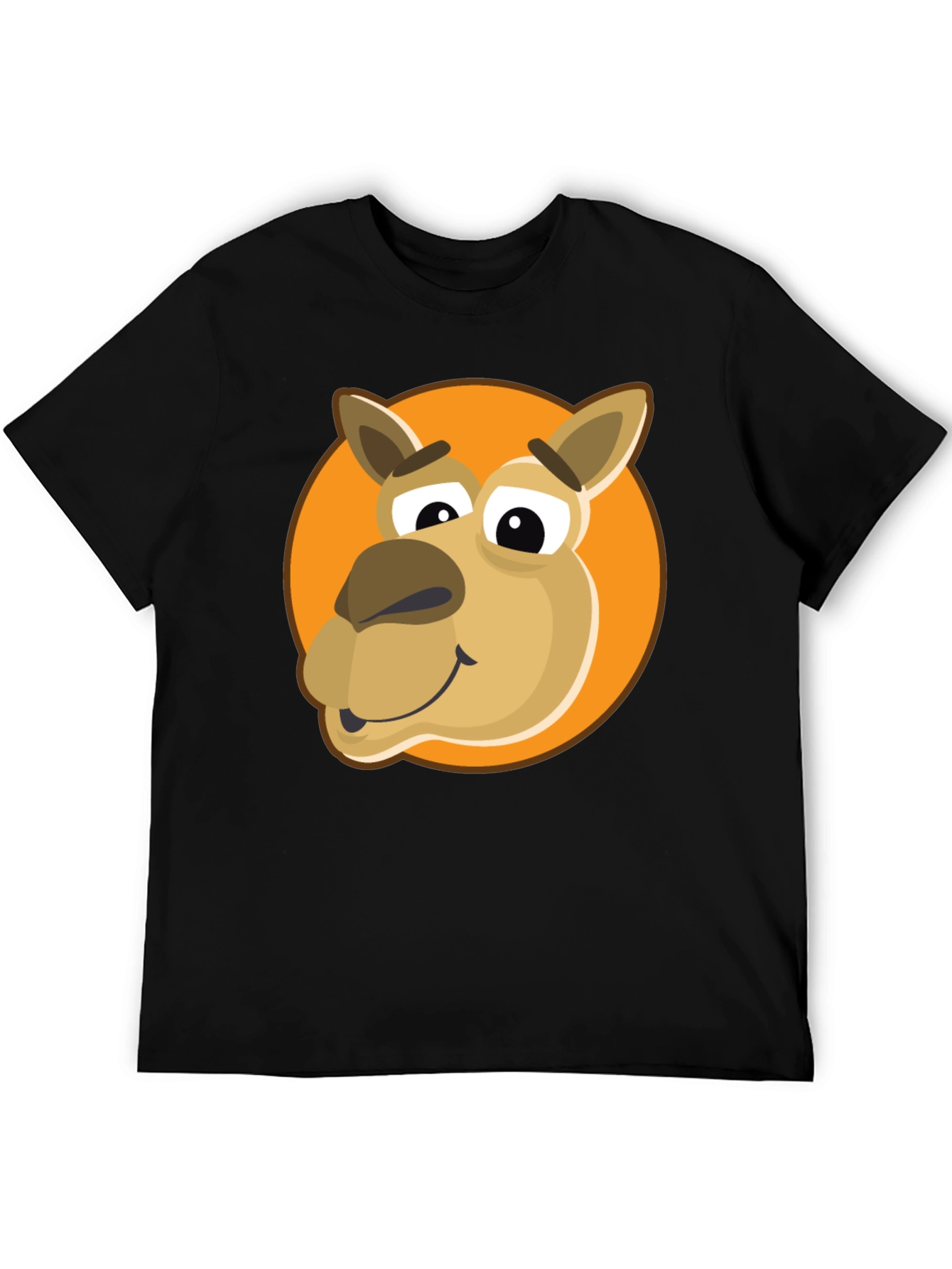 Cartoon Camel Graphic Tee - Black Cotton Blend