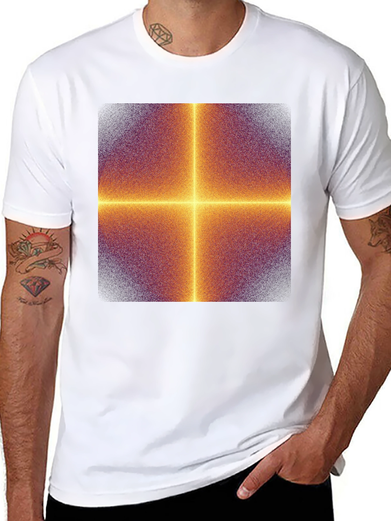 Geometric Cross Graphic Tee - Modern Art Shirt