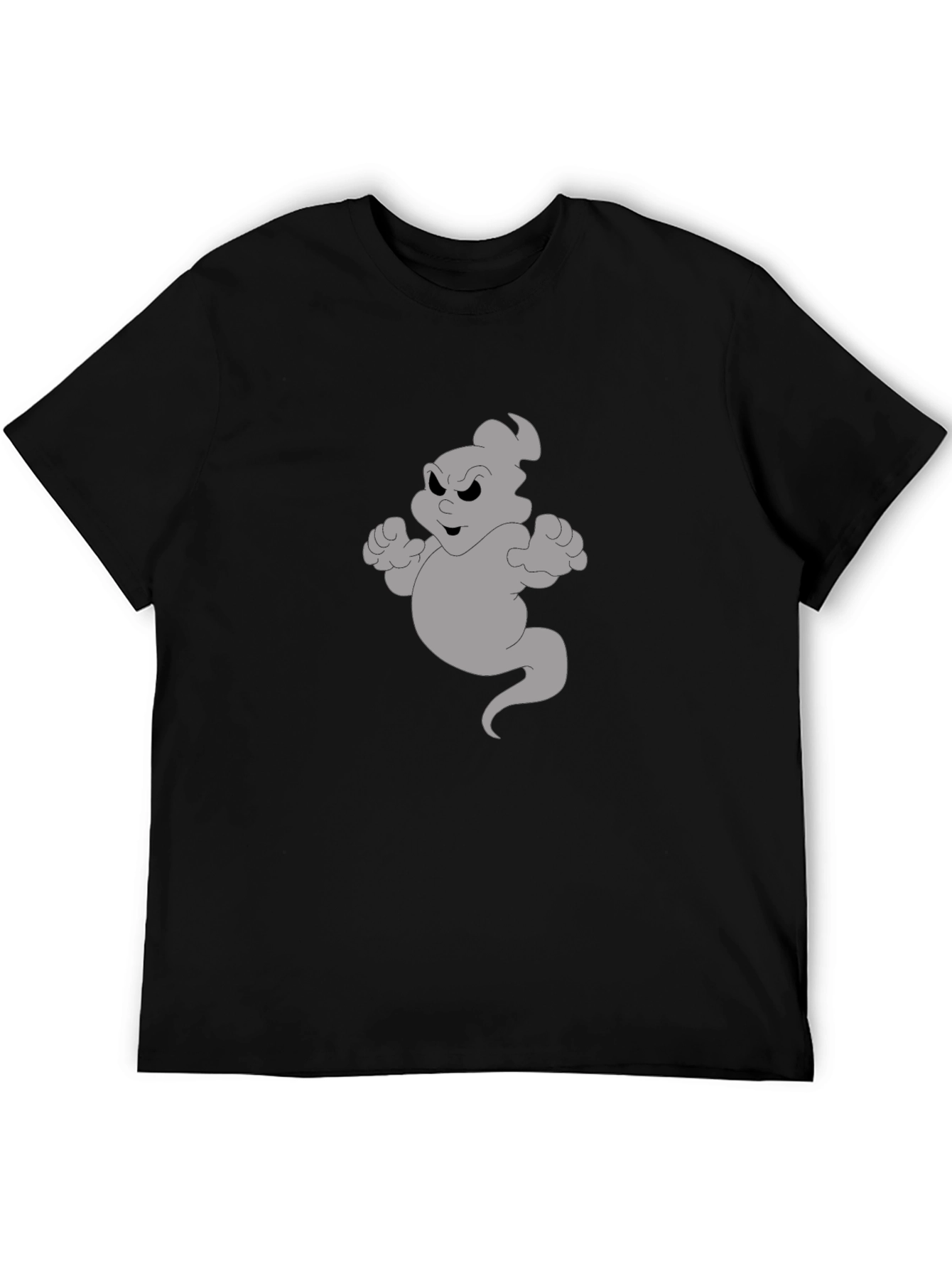 Cartoon Ghost Graphic Tee - Black Cotton Shirt