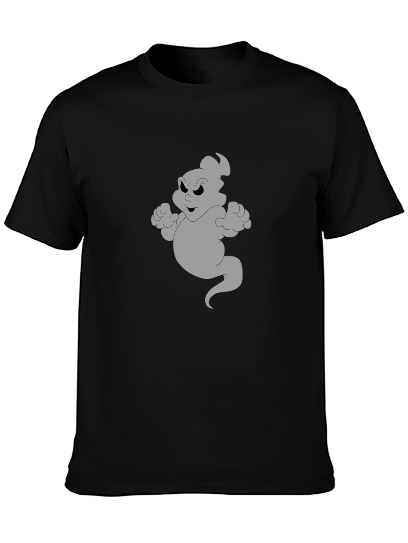 Cartoon Ghost Graphic Tee - Black Cotton Shirt