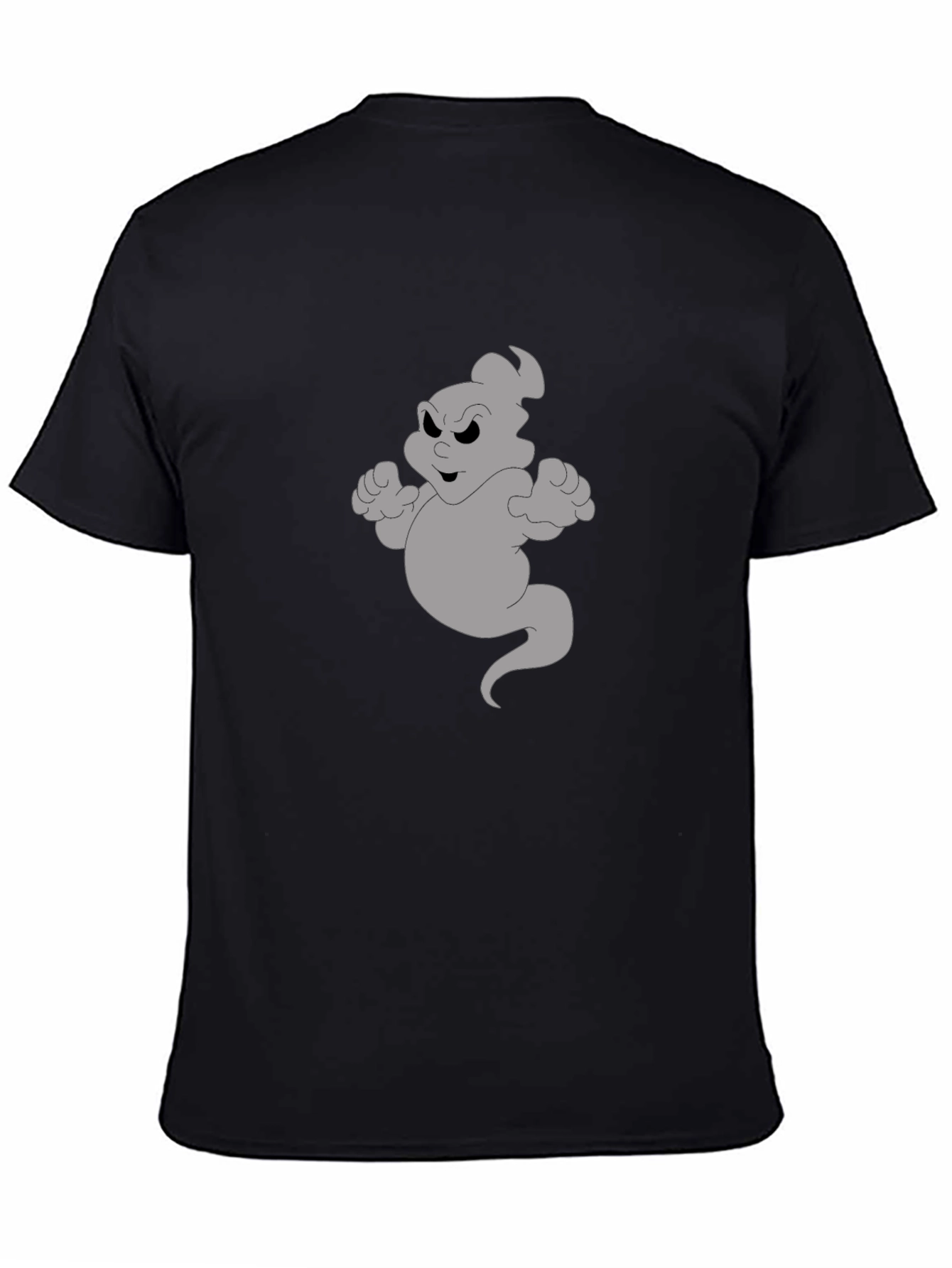 Cartoon Ghost Graphic Tee - Black Cotton Shirt