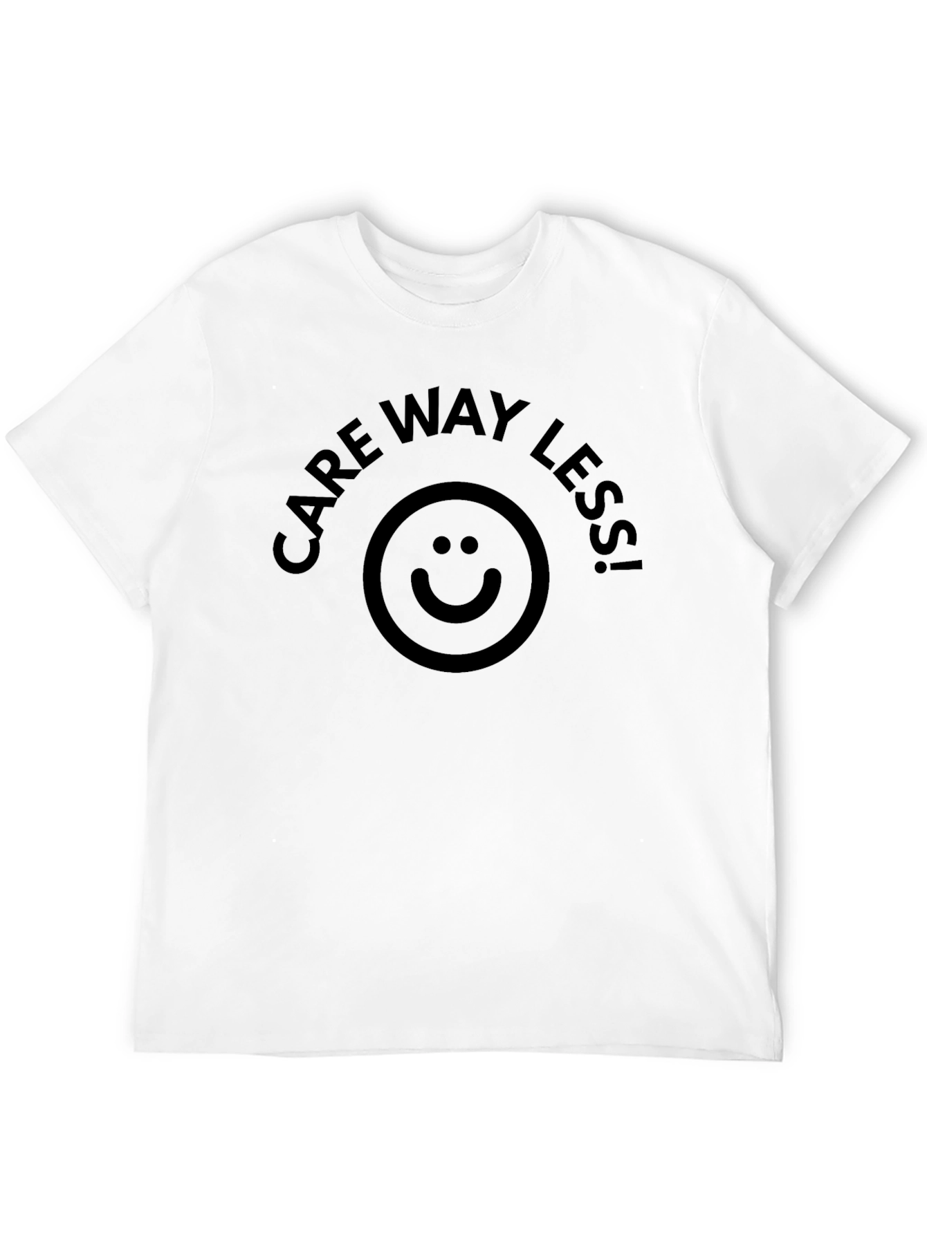 Care Way Less Black T-Shirt with Smiley Face Design
