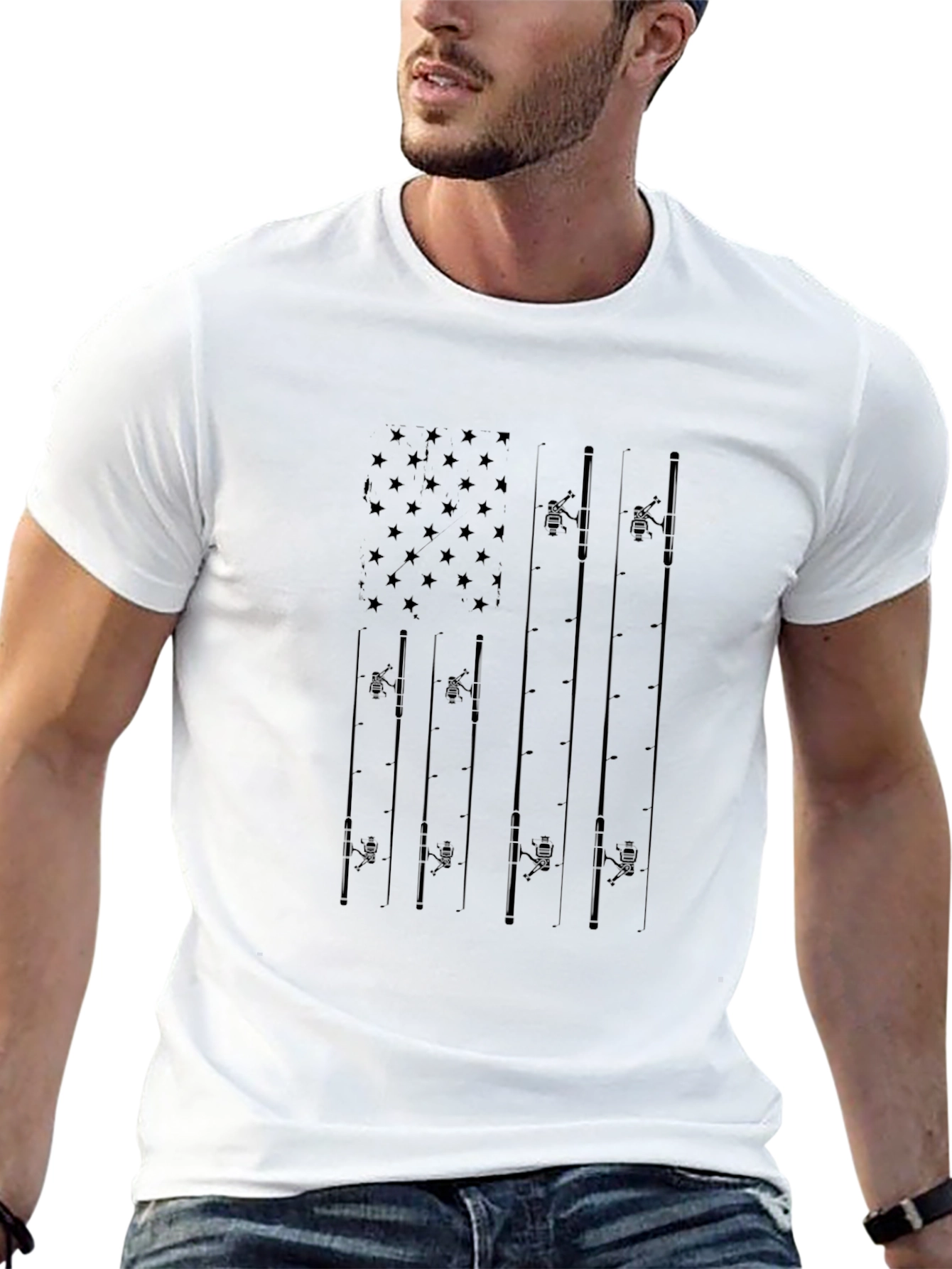 Fishing Rod American Flag Graphic Tee