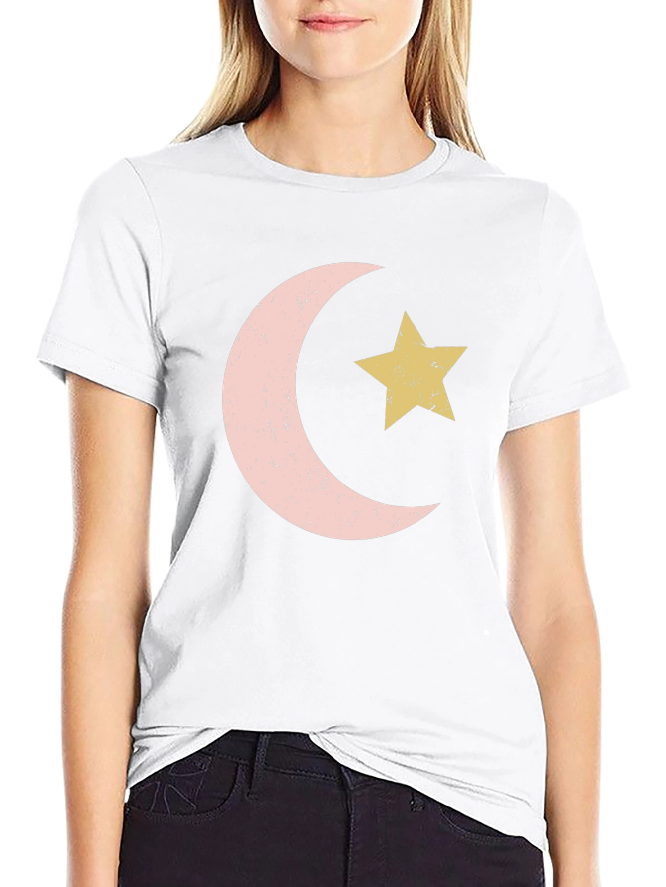Crescent Moon and Star Graphic Tee - Black