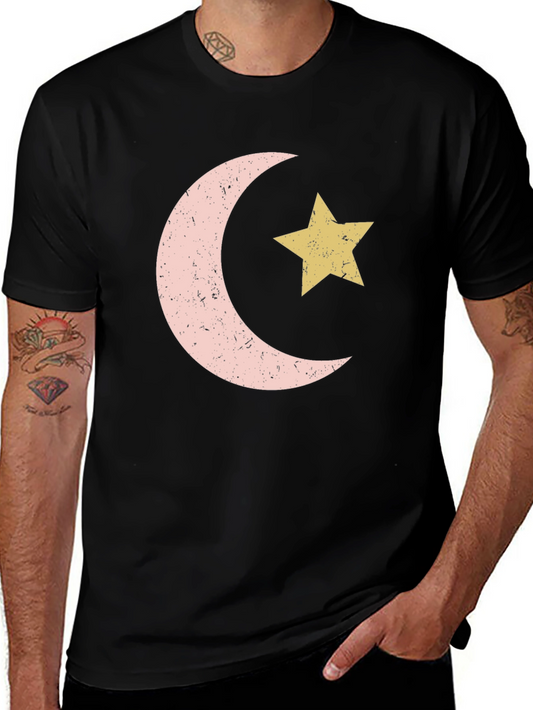 Crescent Moon and Star Graphic Tee - Black