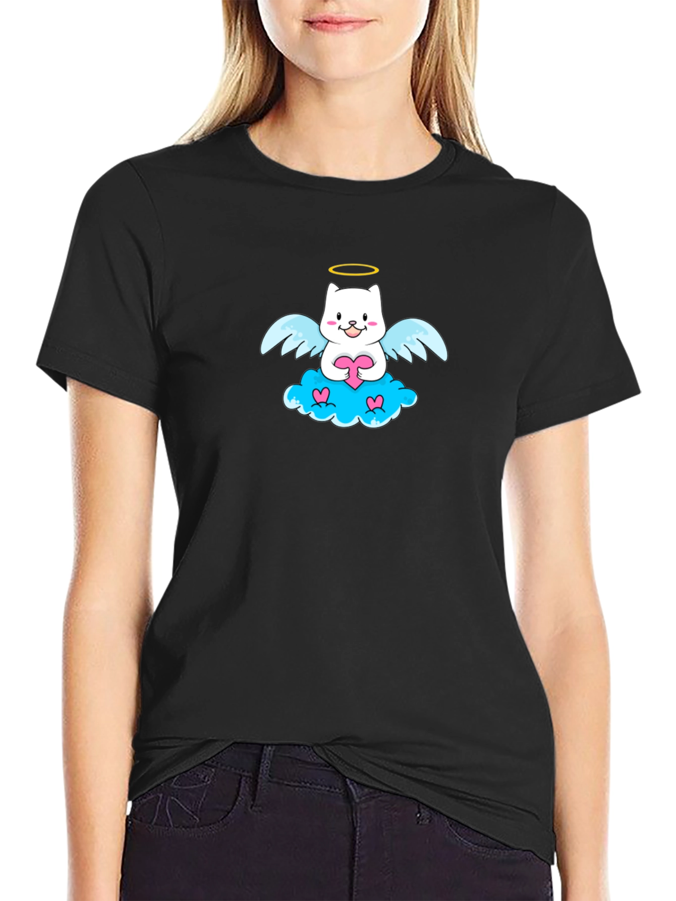 Angel Cat Graphic T-Shirt - Cute and Comfy