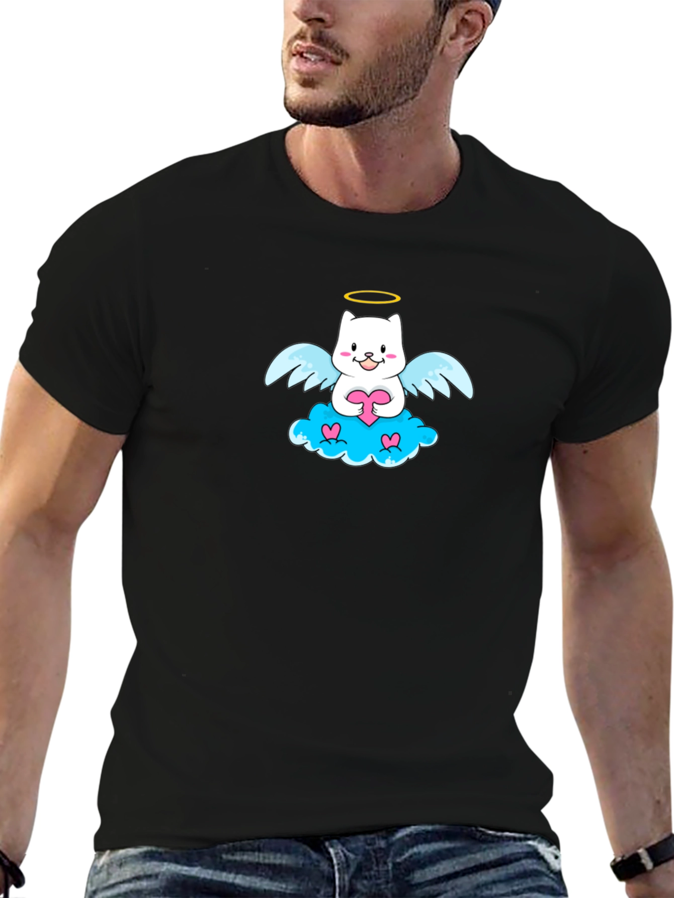 Angel Cat Graphic T-Shirt - Cute and Comfy