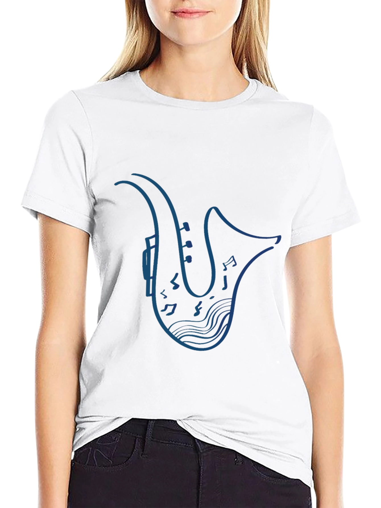 Saxophone Music Notes Graphic Tee - Stylish Black T-Shirt