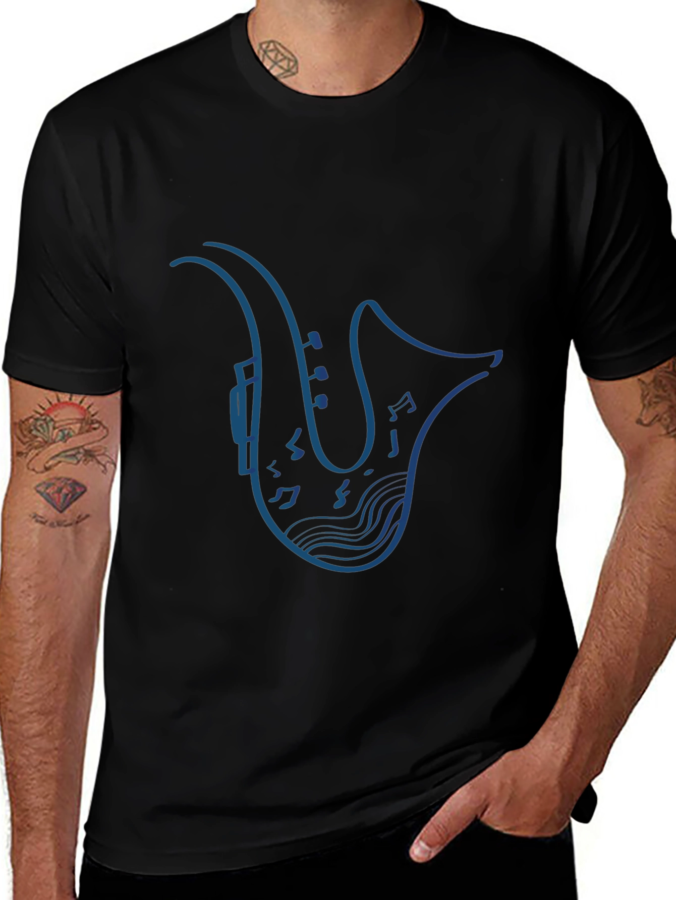 Saxophone Music Notes Graphic Tee - Stylish Black T-Shirt