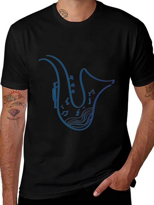 Saxophone Music Notes Graphic Tee - Stylish Black T-Shirt