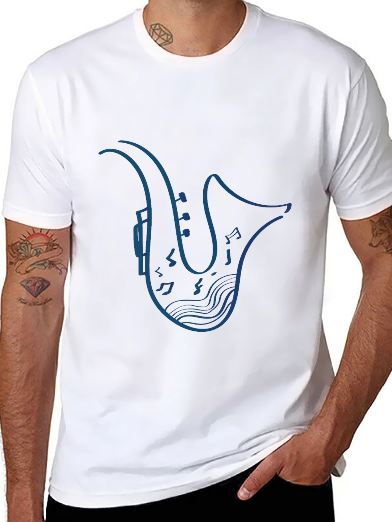 Saxophone Music Notes Graphic Tee - Stylish Black T-Shirt