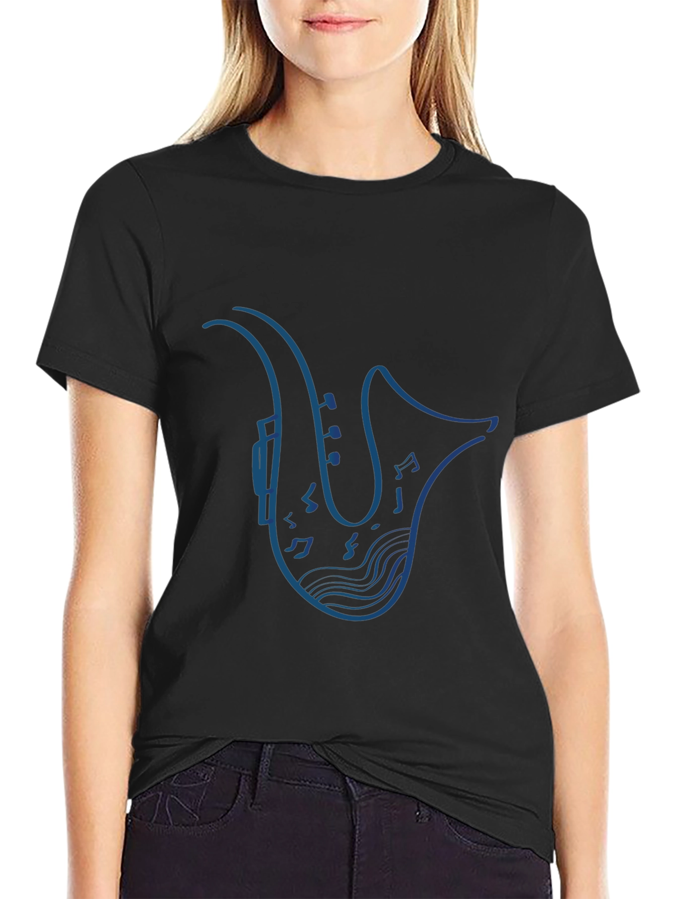 Saxophone Music Notes Graphic Tee - Stylish Black T-Shirt