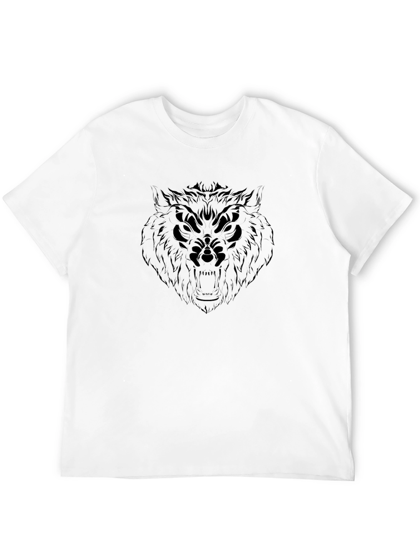 Black T-Shirt with Wolf Skull Graphic