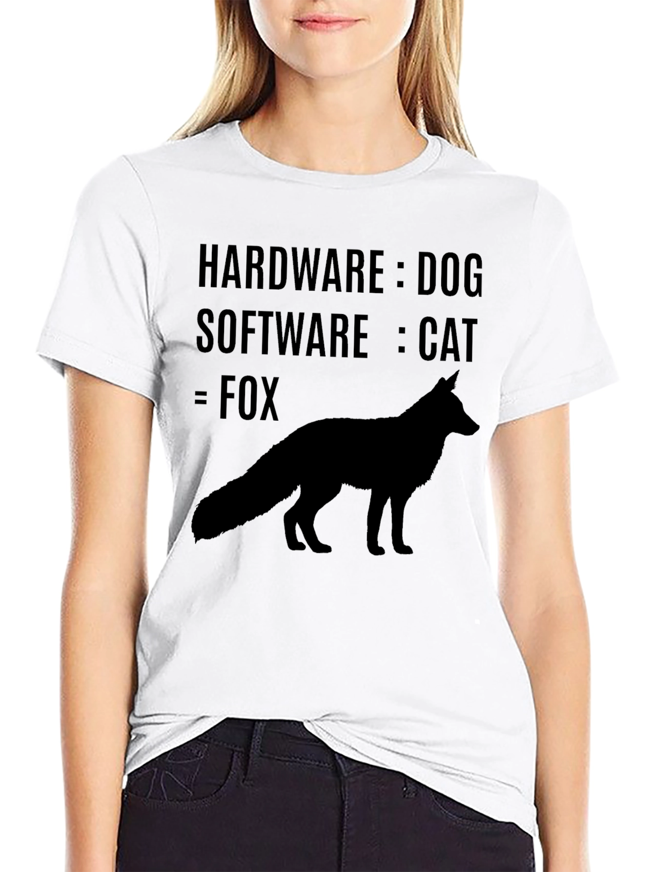 Humorous Programmer T-Shirt: Hardware Dog Software Cat Fox
