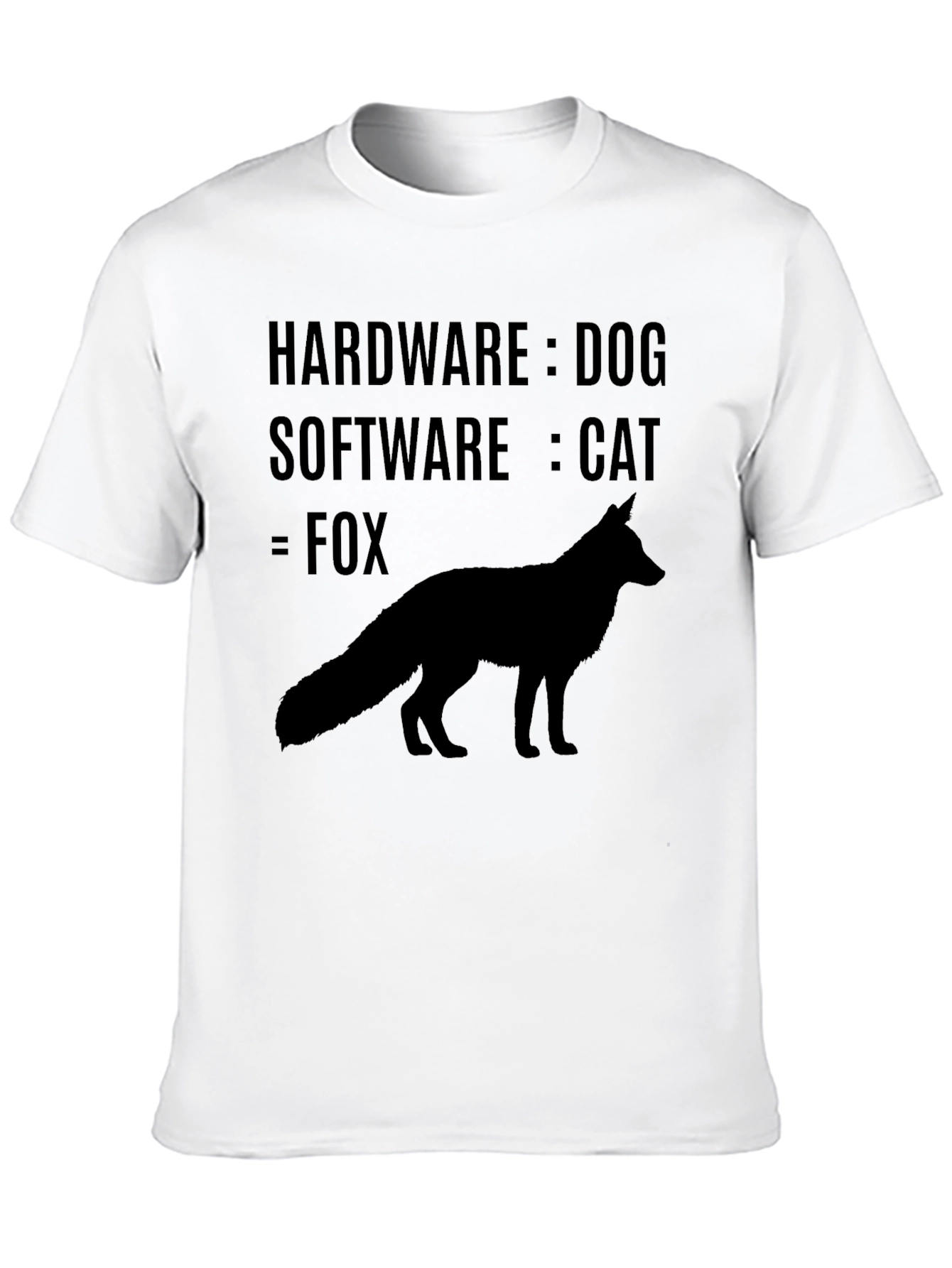 Humorous Programmer T-Shirt: Hardware Dog Software Cat Fox