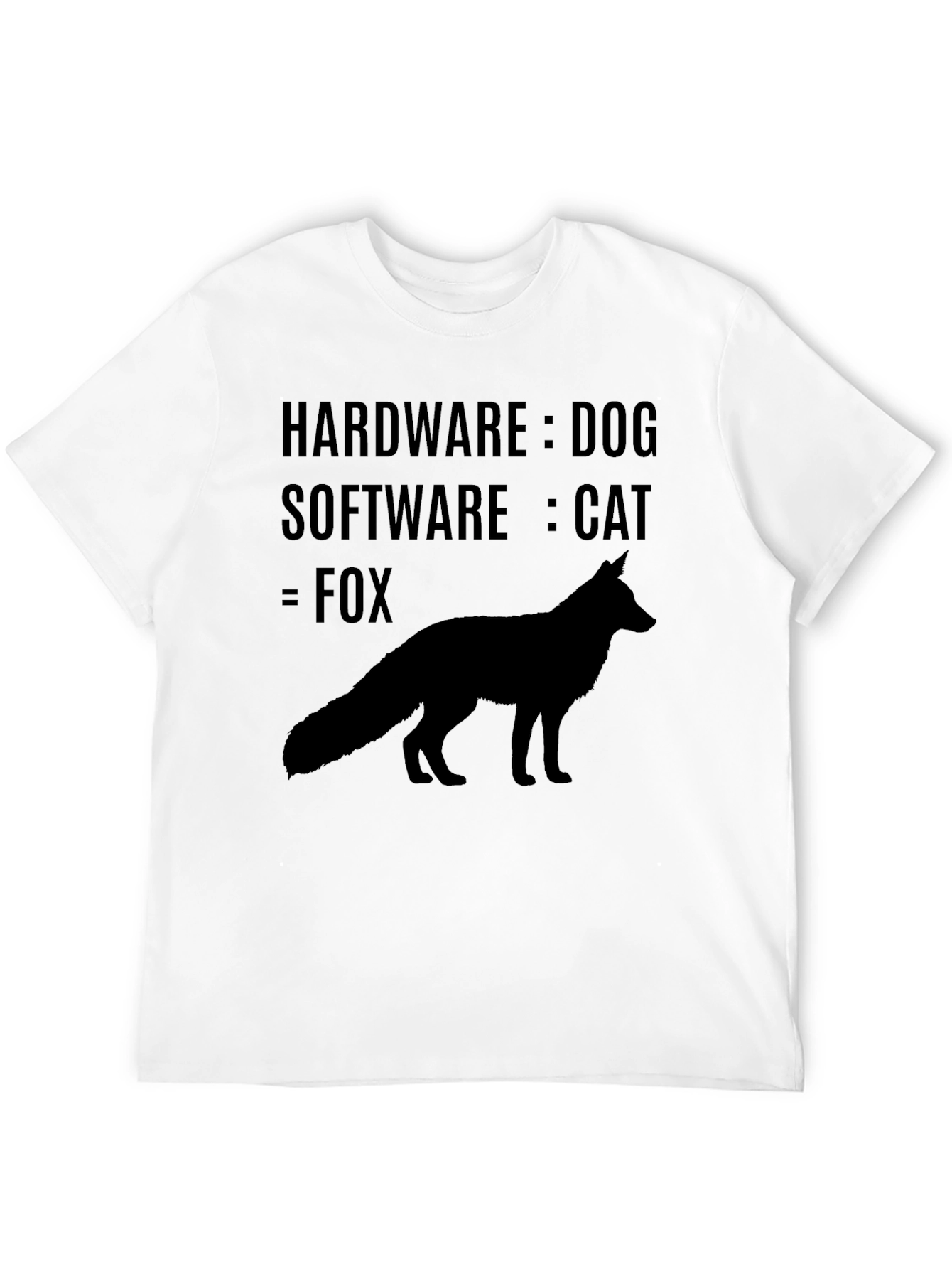 Humorous Programmer T-Shirt: Hardware Dog Software Cat Fox