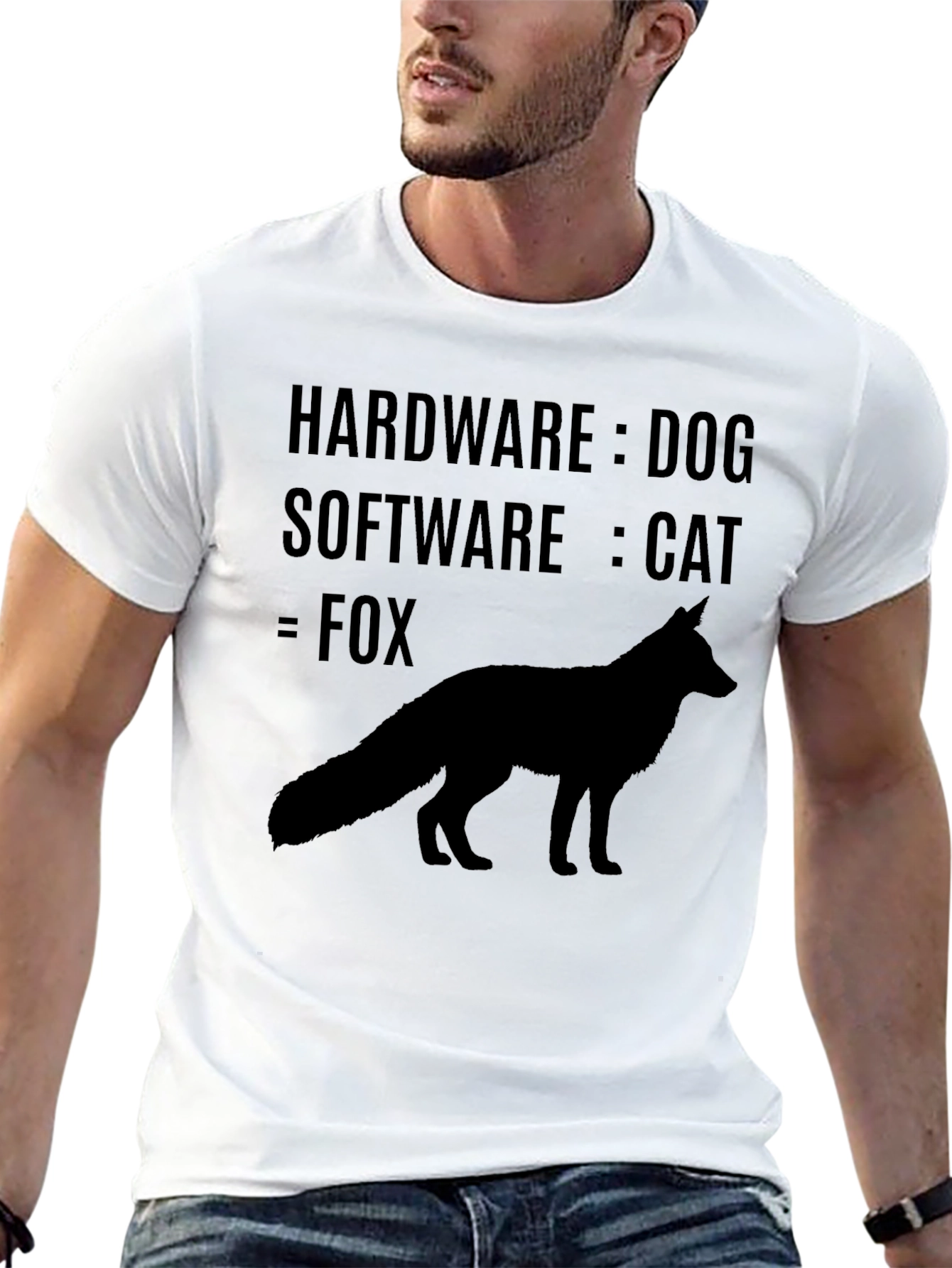 Humorous Programmer T-Shirt: Hardware Dog Software Cat Fox