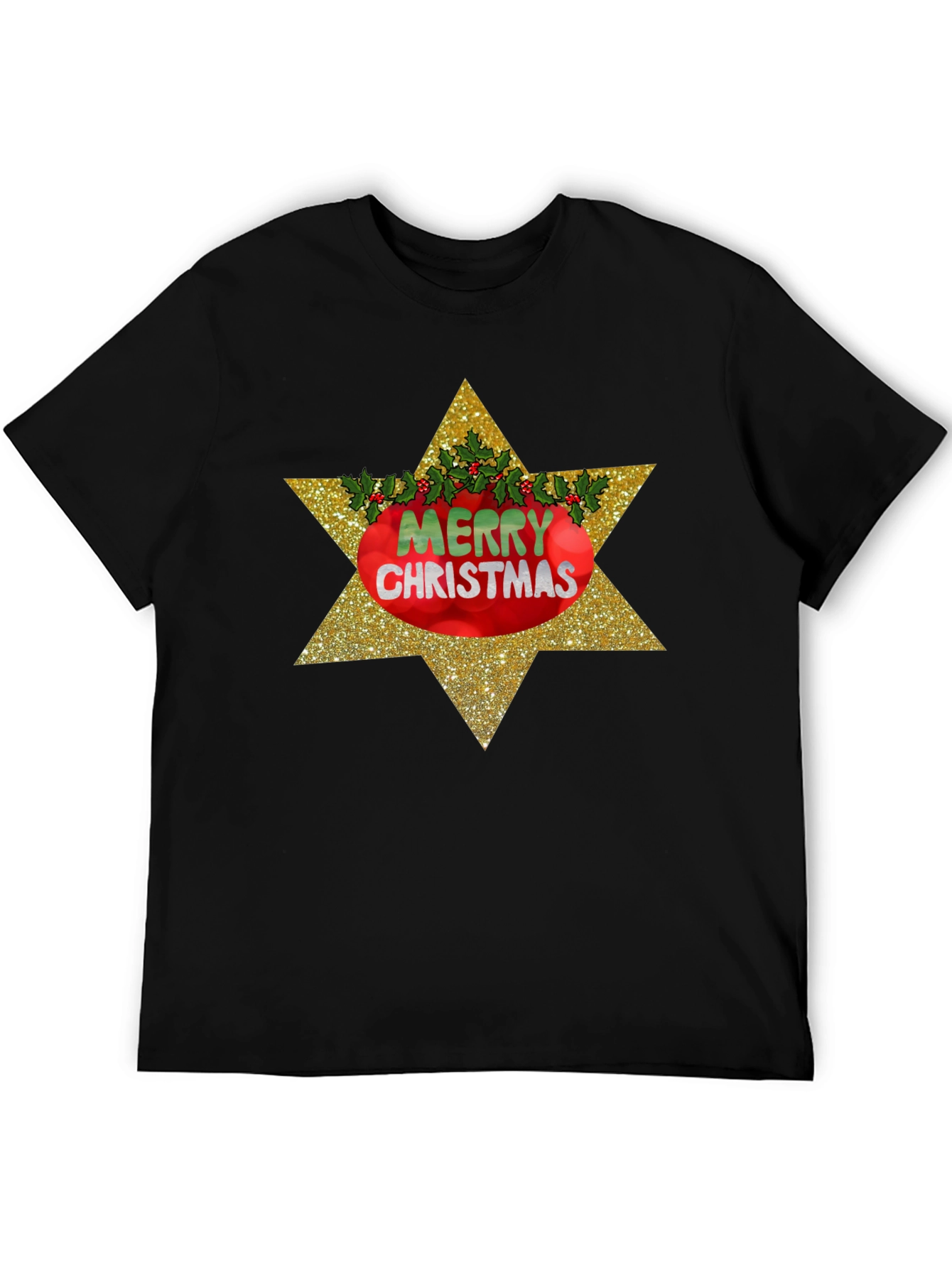 Merry Christmas Star Graphic Tee - Black Holiday Shirt