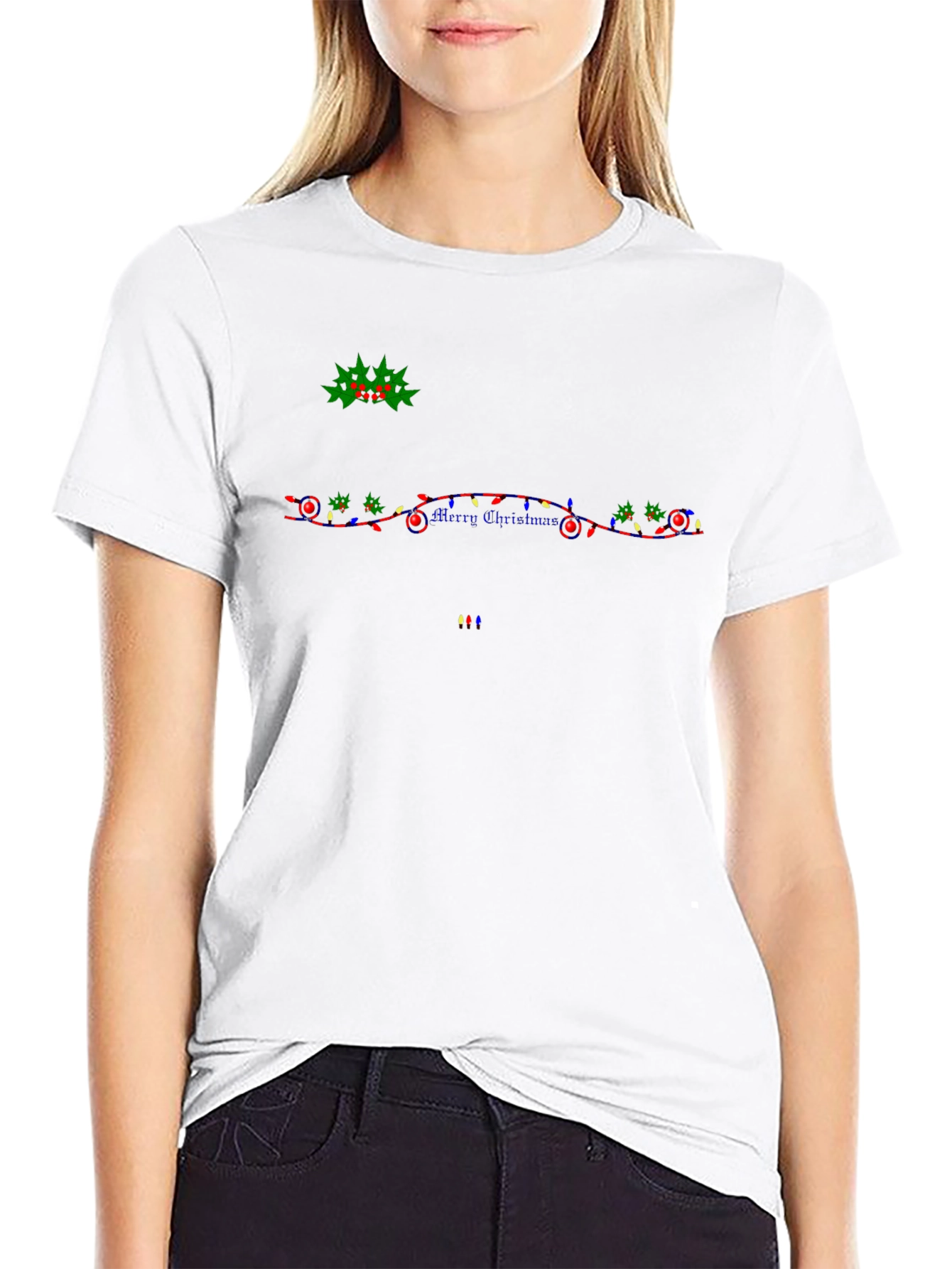 Festive Christmas Lights Graphic Black T-Shirt
