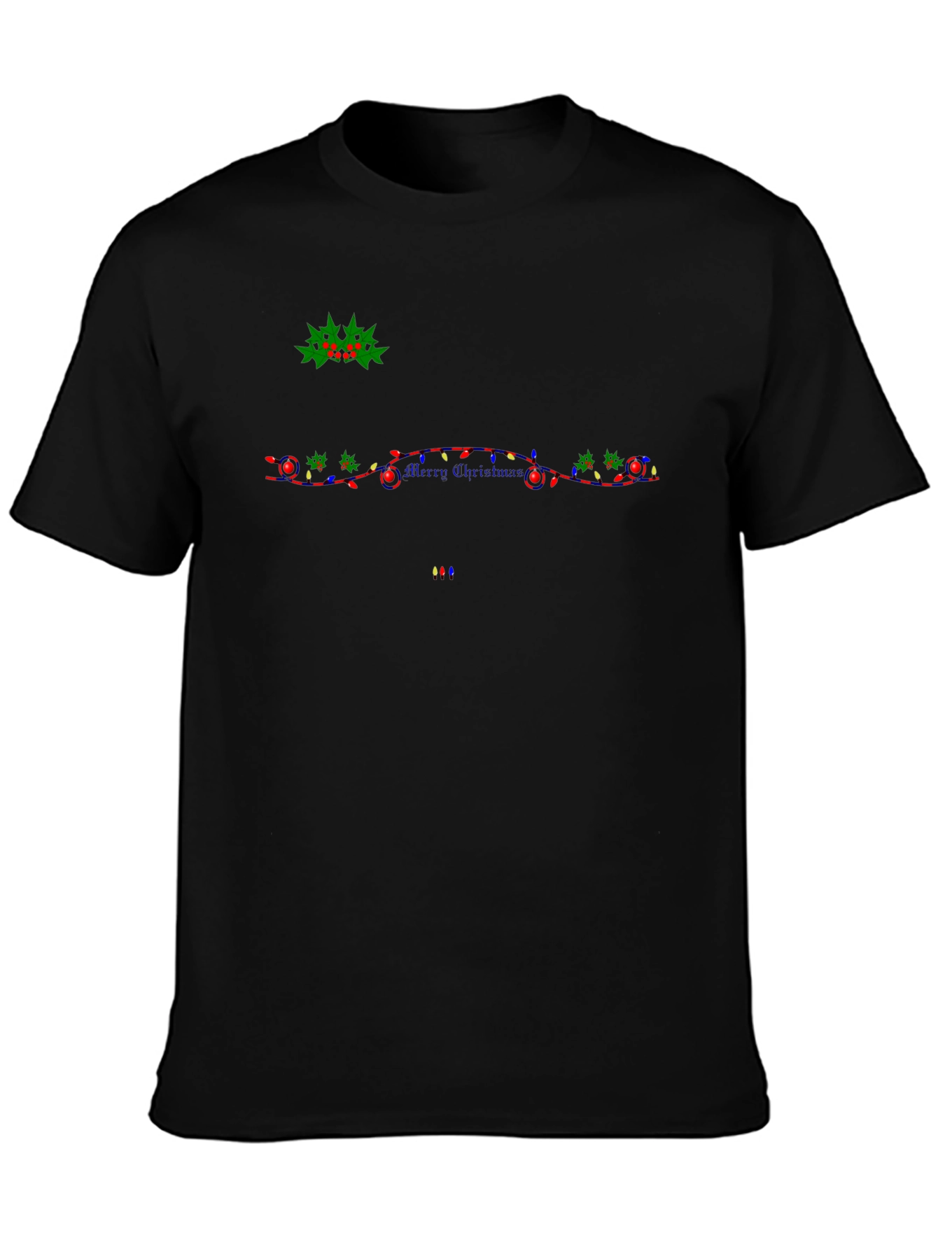 Festive Christmas Lights Graphic Black T-Shirt