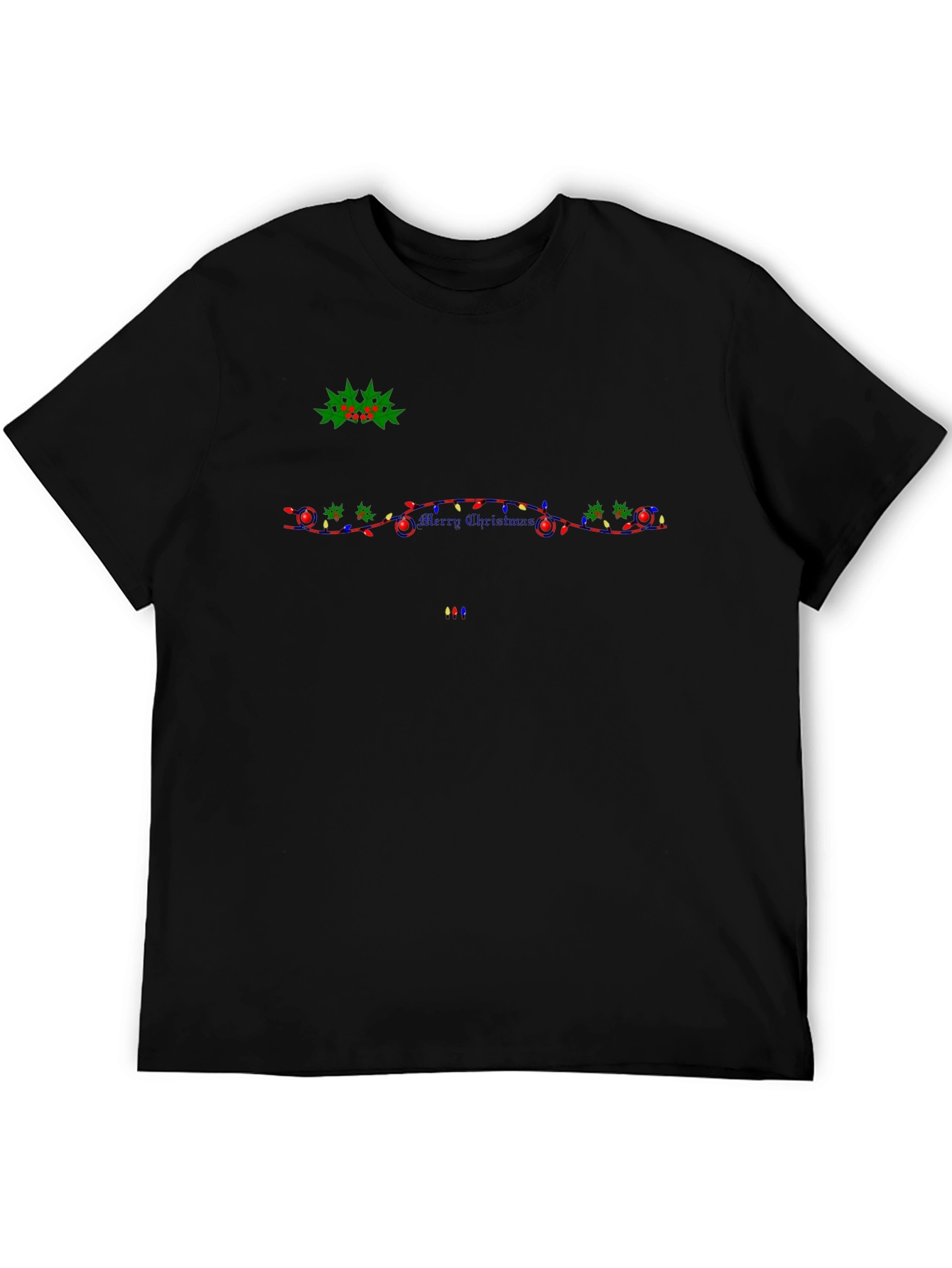 Festive Christmas Lights Graphic Black T-Shirt