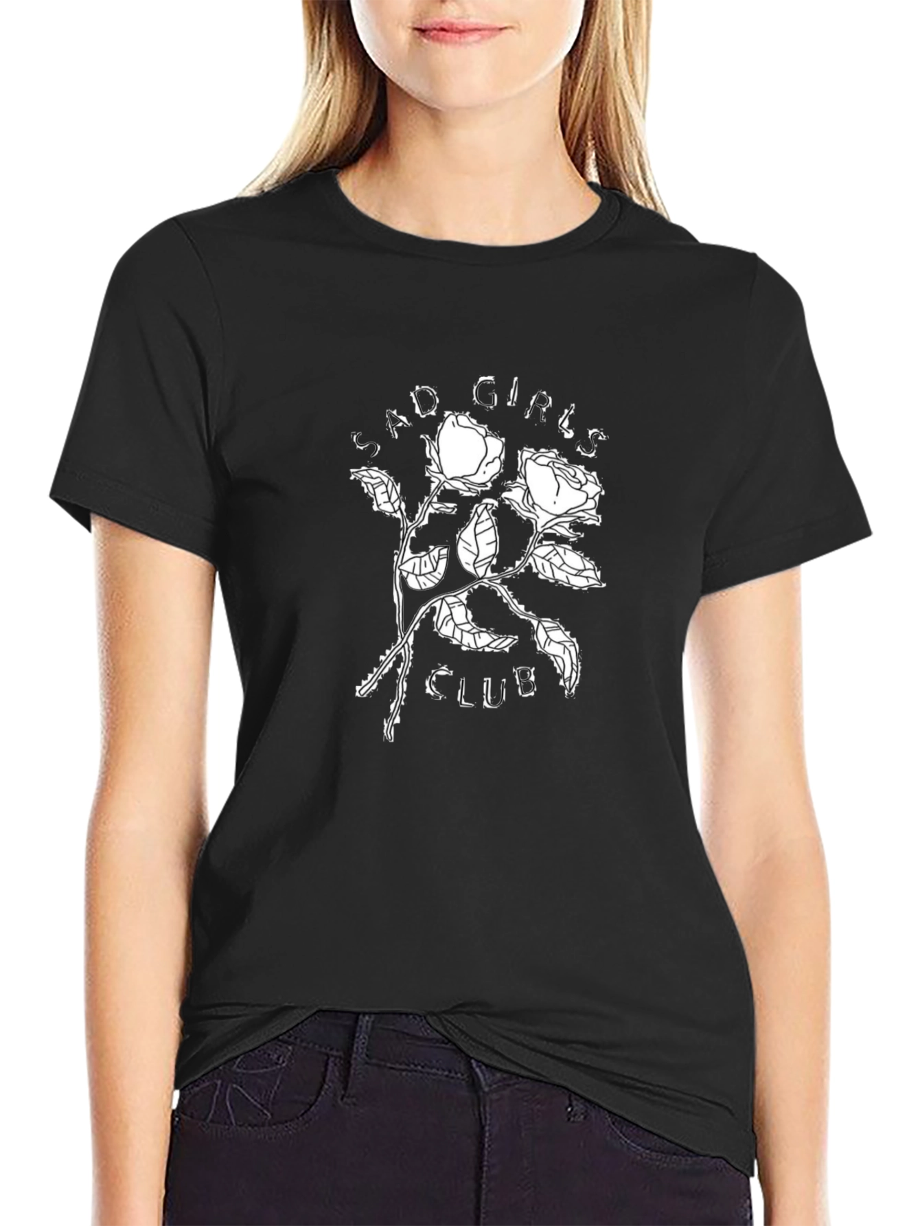 Black Sad Girls Club Rose Graphic T-Shirt