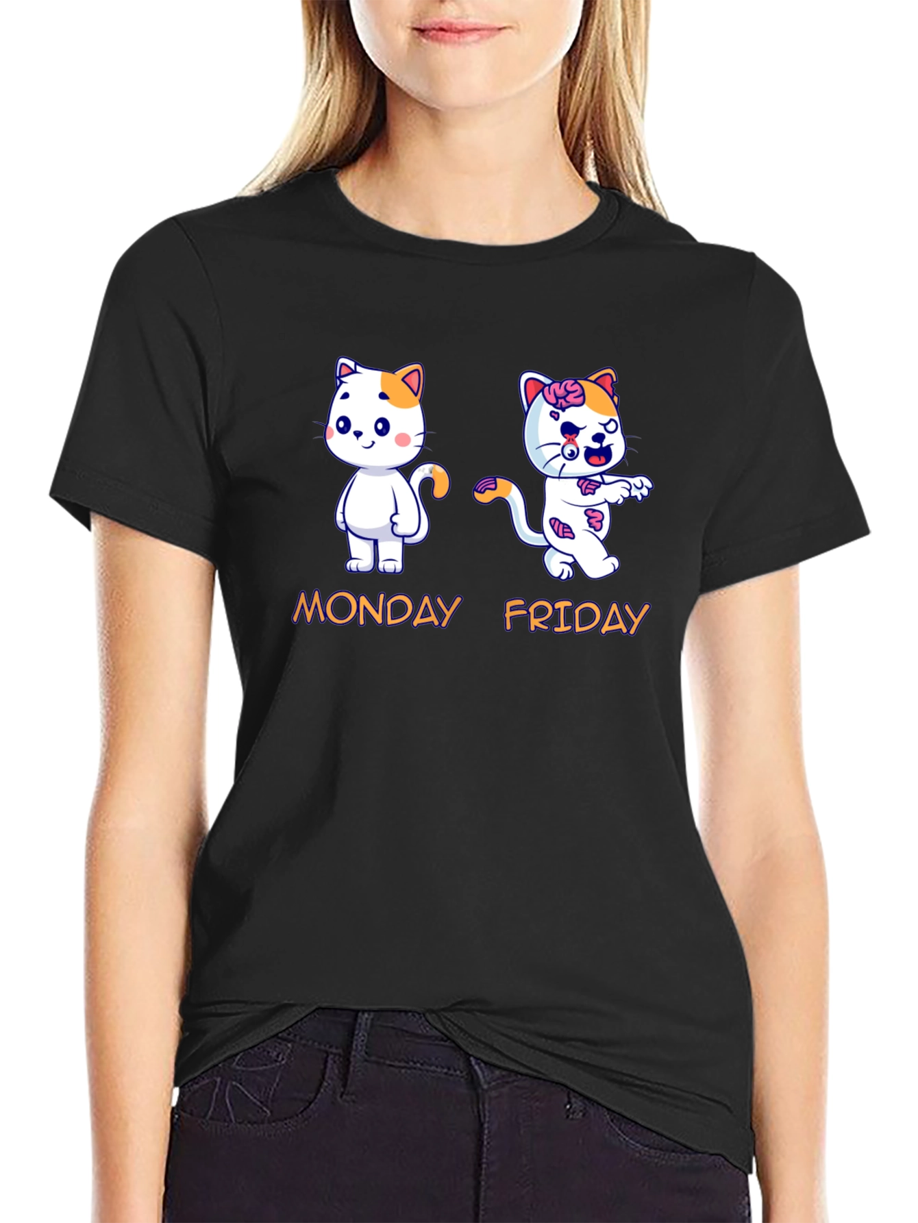 Monday Friday Cat Graphic T-Shirt - Fun and Unique!