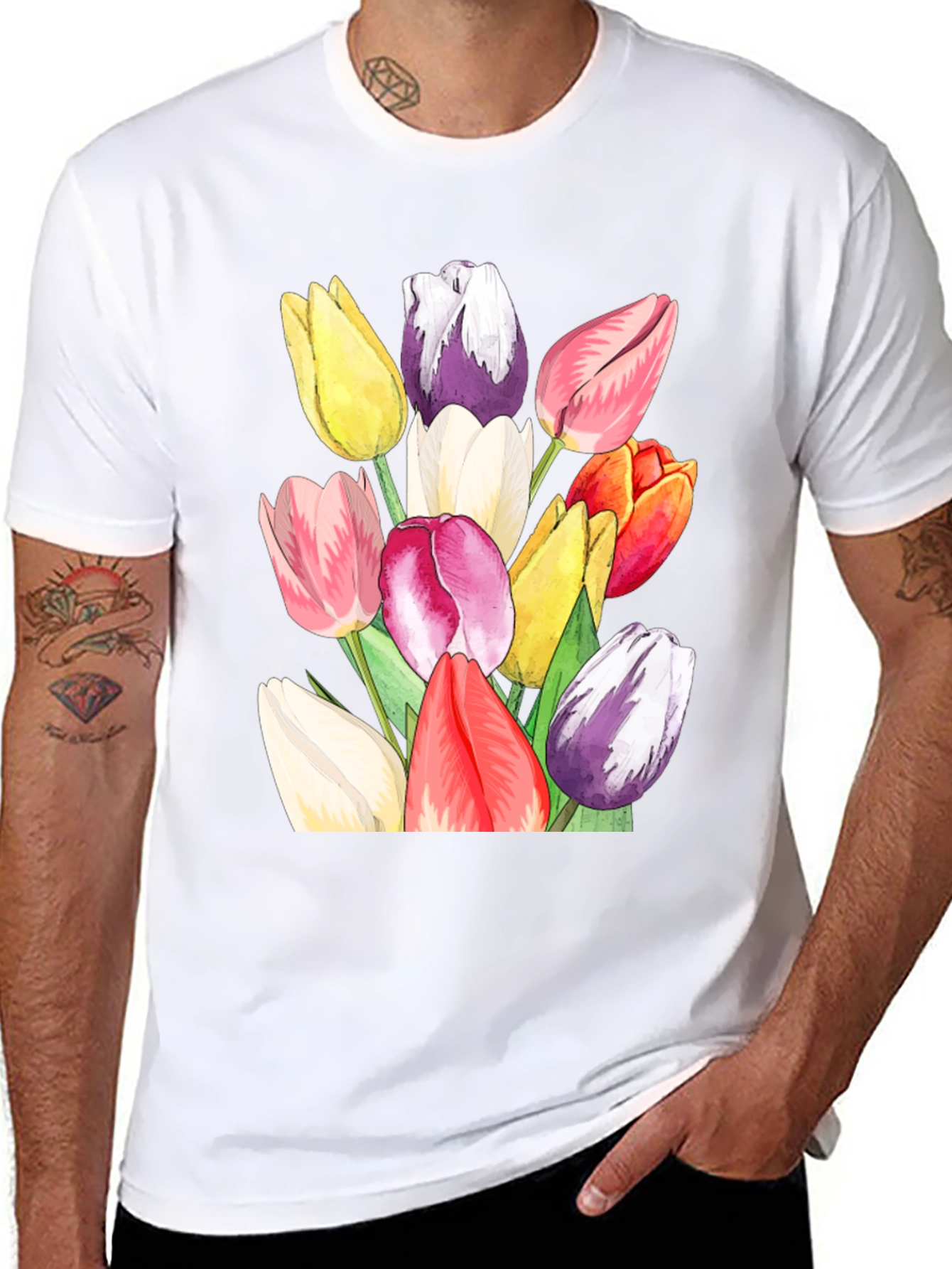 Tulip Bouquet Graphic Tee - Stylish Black T-Shirt